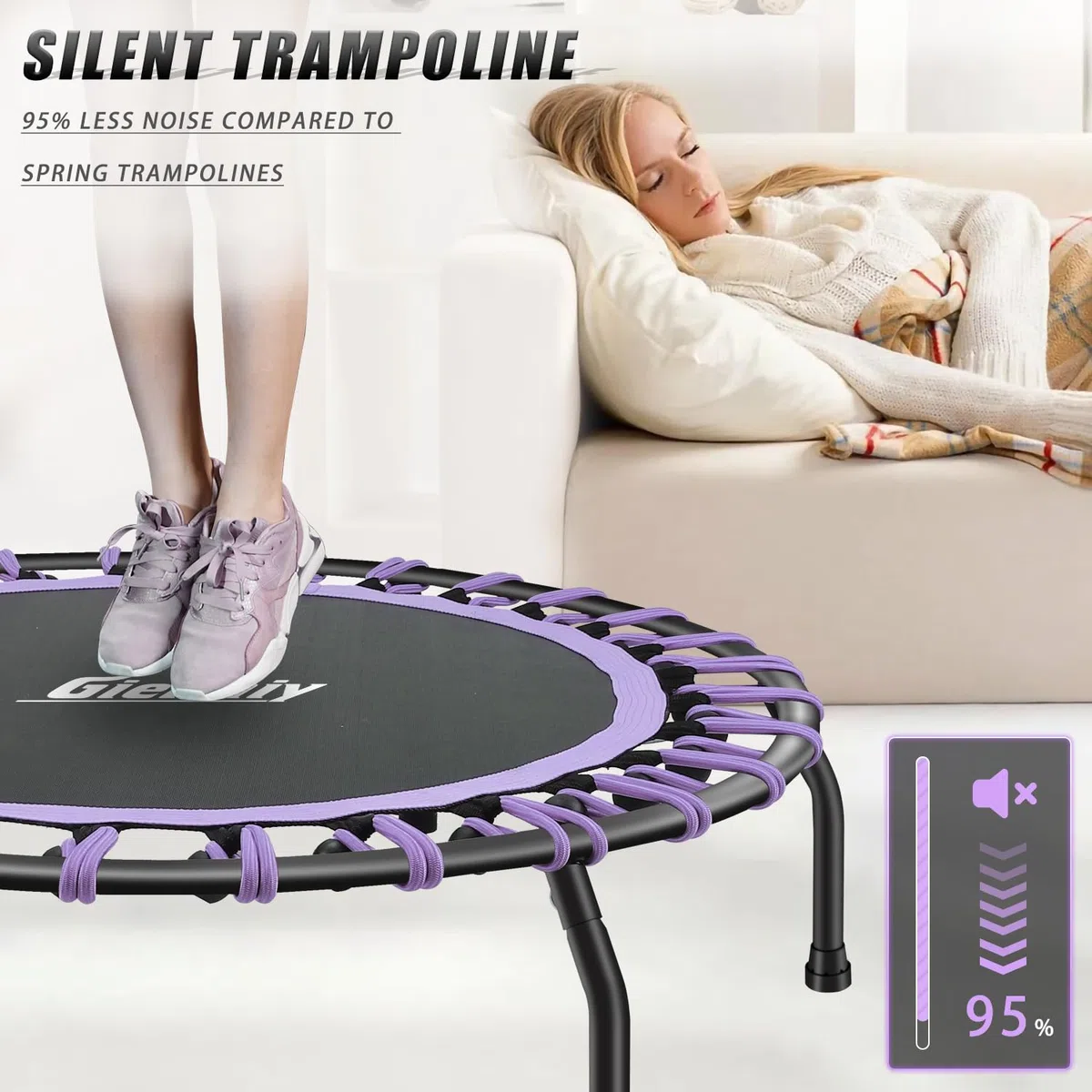 Trampoline de Fitness Ø env. 101cm,Petit rebondisseur Fitness Silencieux pour Le Fitness en intérieur, système de Conception de Corde élastique,Poids de l'utilisateur jusqu'à 150kg