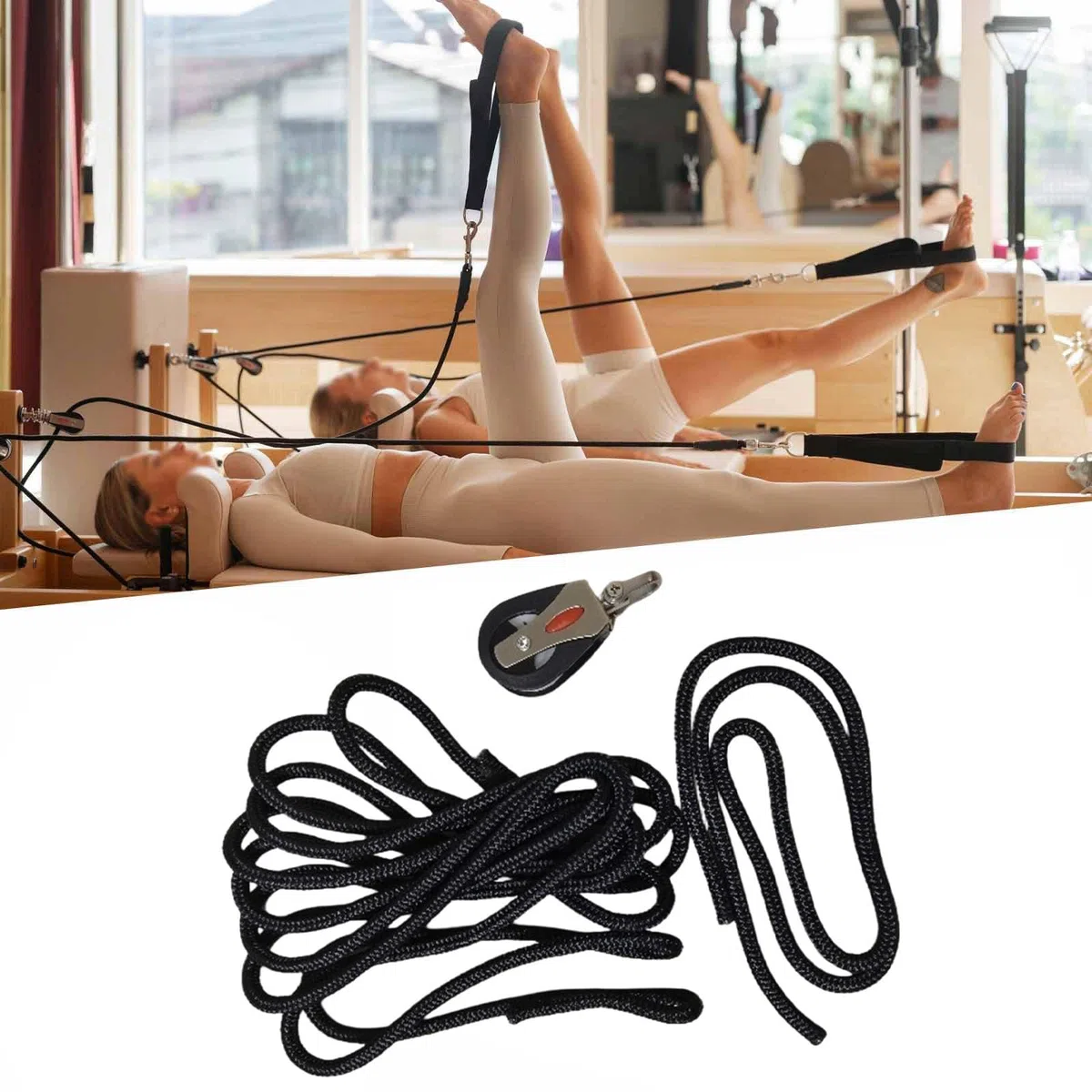 Ensemble de 2 Cordes pour Pilates Reformer avec Poulie et Bande de Résistance, en Nylon, pour L'entraînement de L'équilibre et du Renforcement