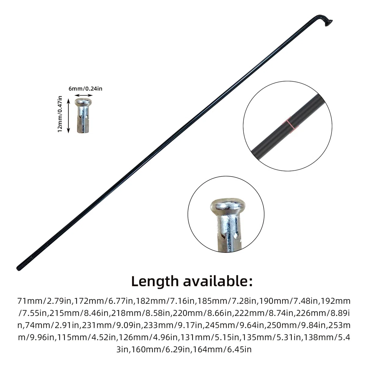 ACESOME Lot de 10/36 rayons de vélo avec mamelon, 71-253 mm, diamètre 2,5 mm, rayons en acier/acier inoxydable 12 G, pour rayons de roue de VTT, descente, trekking, plus et vélos de ville