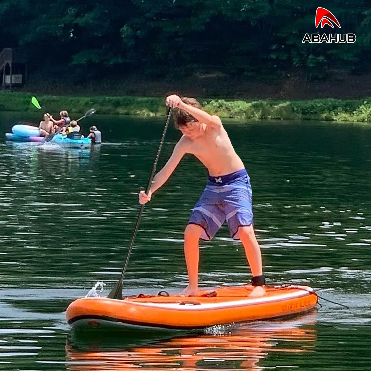 Abahub Sup Paddle Enfants Aluminium 140-178cm Réglable Stand Up Paddle pour Paddleboard, Tige Enduite D’Alliage D’Aluminium Plastique Nylon Lame Gris/Turquoise