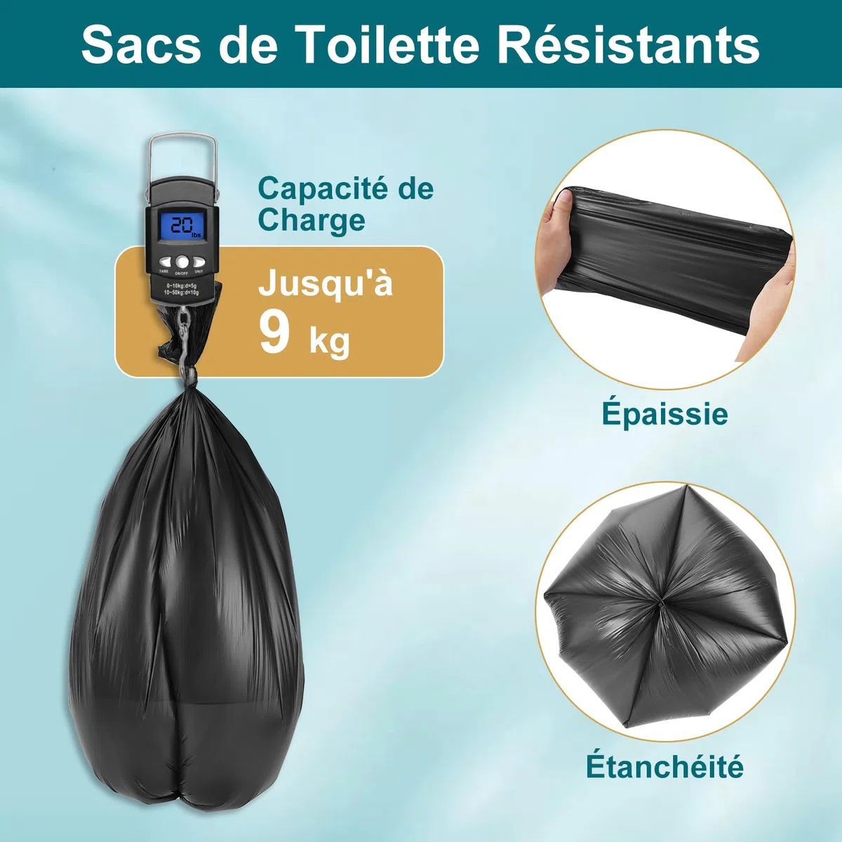 WADEO Sac Bio Pièces édition pour Toilettes de Camping Mixte Adulte, 80 Pièces Sacs Poubelle, 45L/12 Gallons Sacs de Toilette Portables pour Camping, Randonnée, Voyage, Cuisine, Maison