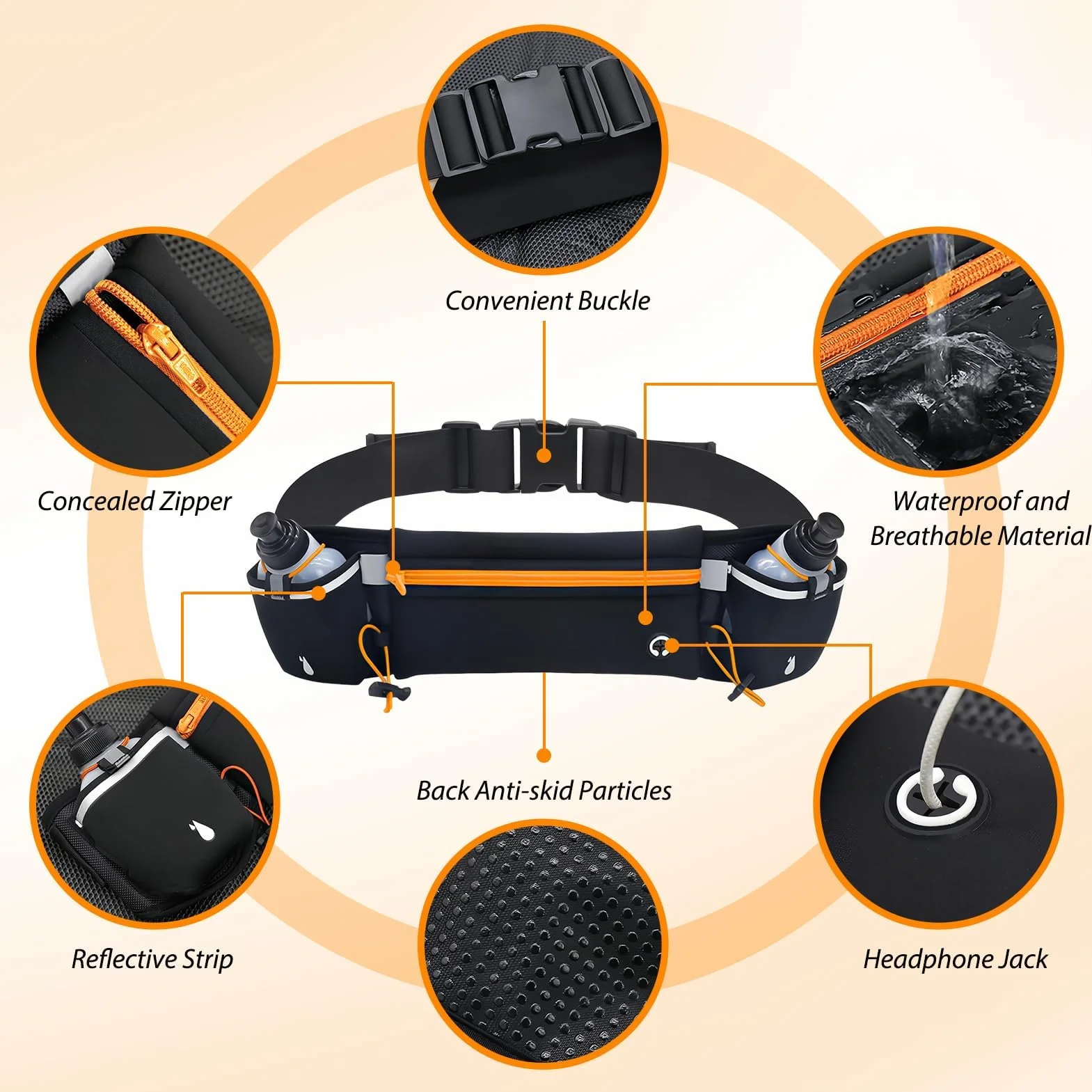 Ceinture de Course avec Bouteilles d'eau(2 * 180ml) Cadeaux pour la Fête des Pères Réfléchissant Ceinture Réglable pour Smartphone iPhone Samsung Galaxy pour Marathon Jogging Cyclisme,Randonnée