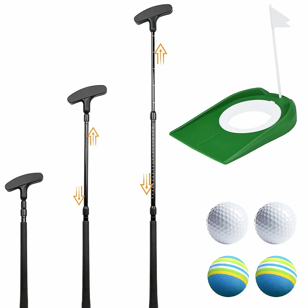 Putter de golf réglable, 1 putter de golf avec 4 balles et 1 trou pour drapeau, ambidextre pour droitiers et gauchers, mini golf pour la maison, idéal pour les adolescents et les adultes