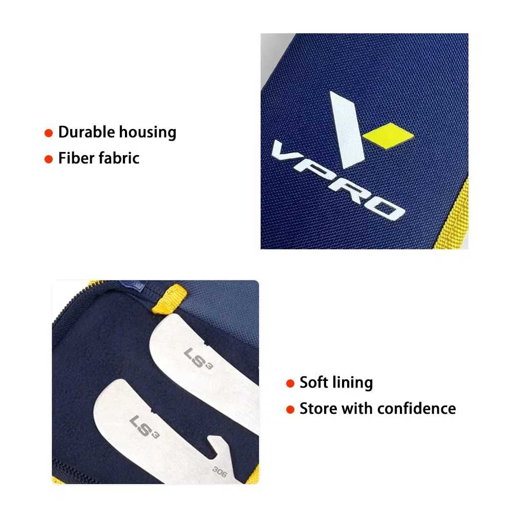 VPRO Sac de transport pour lame de patin à glace - Bleu marine - Avec bordure jaune - Protection professionnelle de la lame - Pour patins à glace