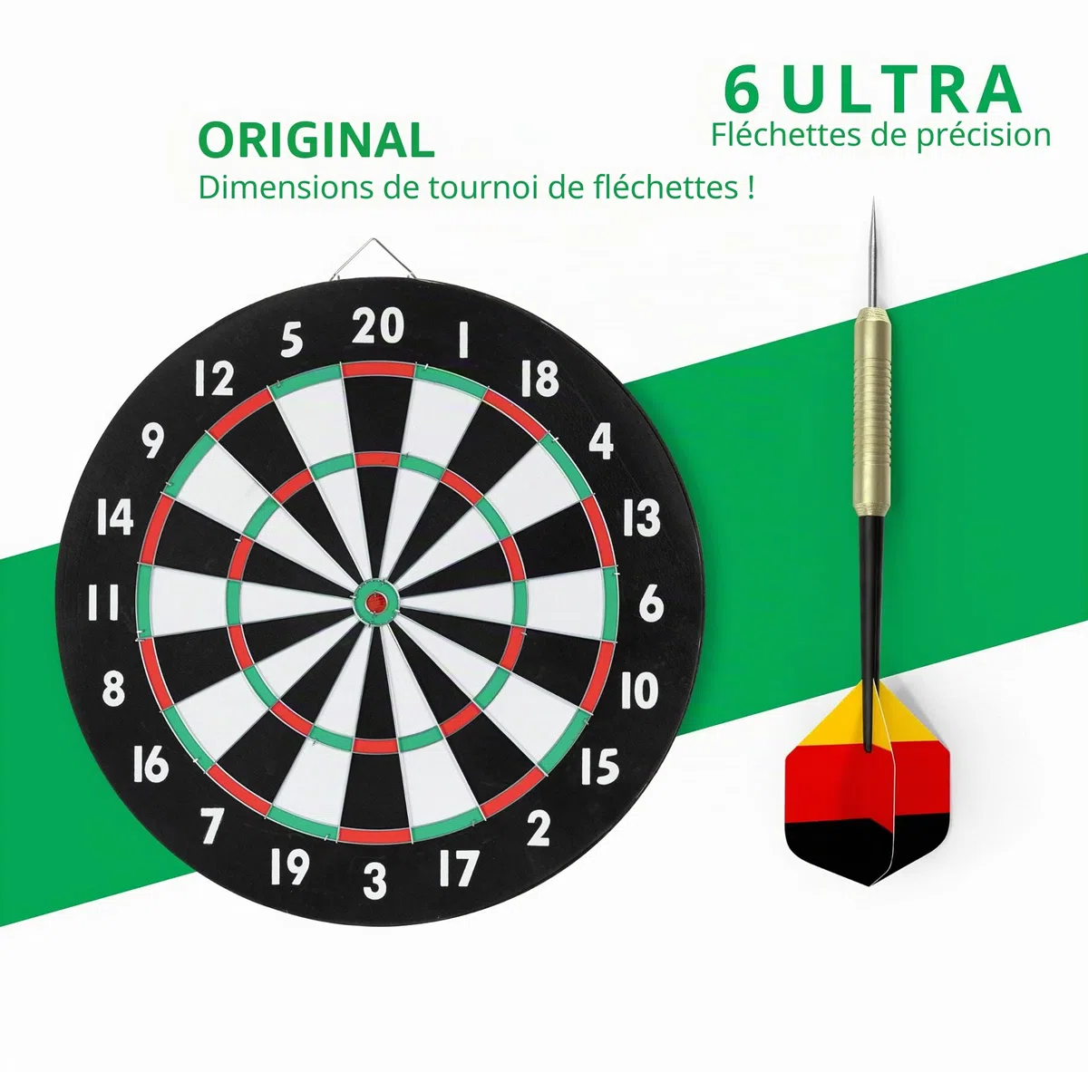 Stagecaptain DBP-1810 Bullseye Cible De Fléchettes en Papier avec Fléchettes - Cible Steeldarts pour Débutants en Paper Board - Cible Double Face - Cible avec 6 Fléchettes Et 4 Jeux De Plumes