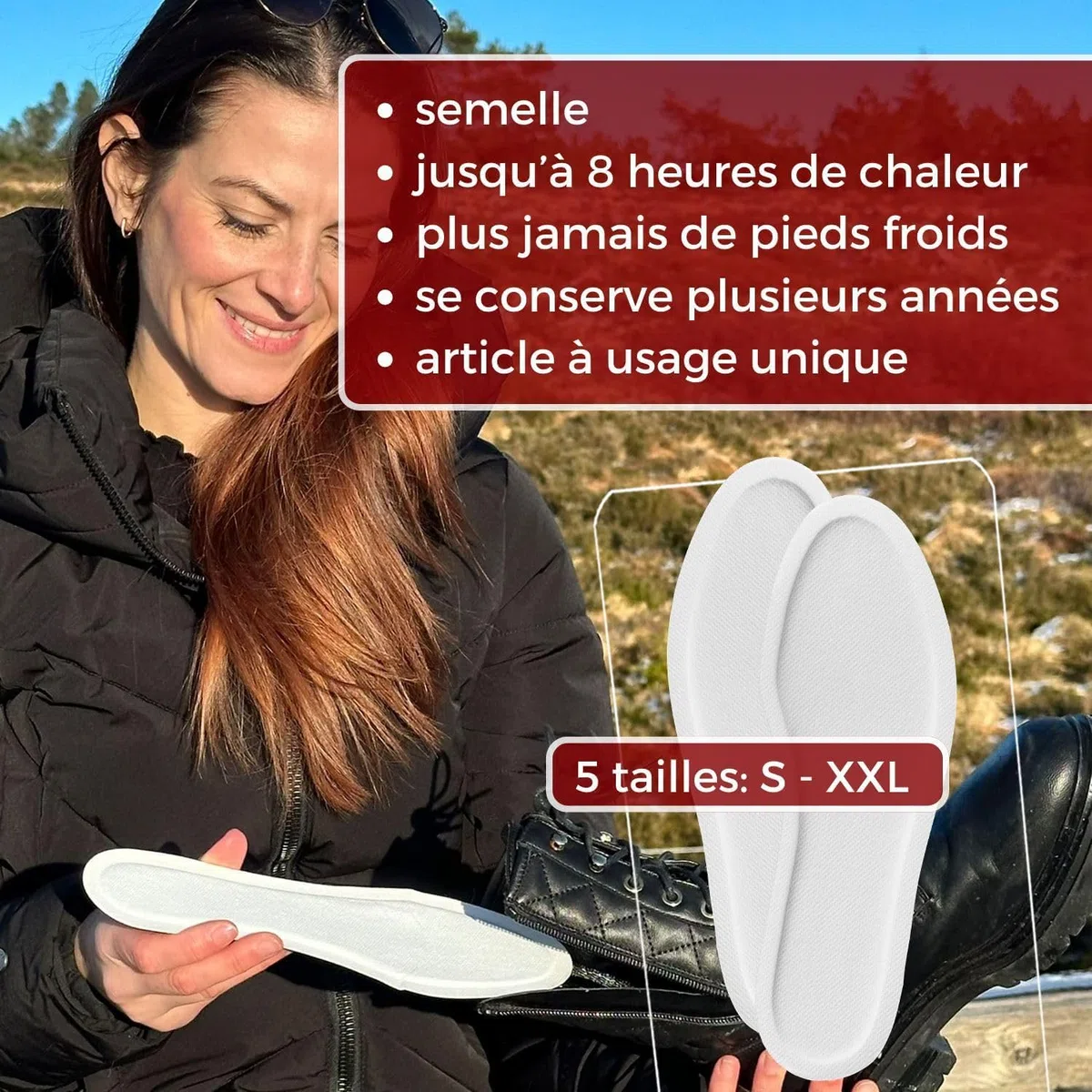 THERMOPAD Semelles chauffantes S-XXL – L'ORIGINAL : 10 Pairs de chaufferettes pour jusqu'à 9 Heures de Chaleur - pour Les Chaussures de Ski et Les Bottes - activé par l'air