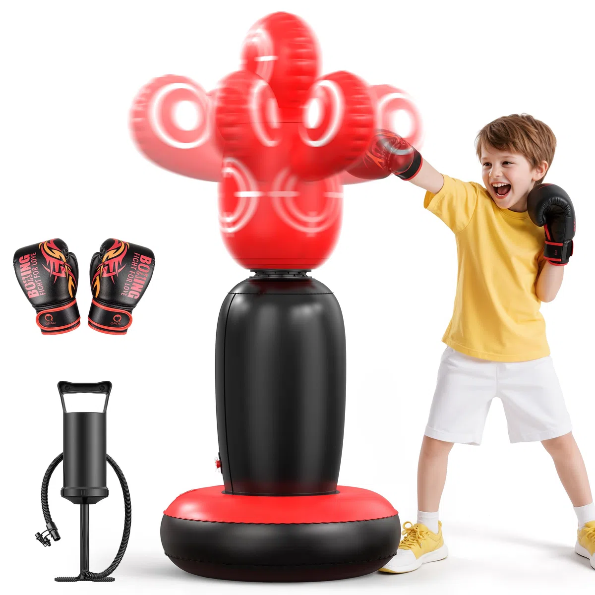 QPAU Sac de frappe gonflable stable de 160 cm avec gants de boxe
