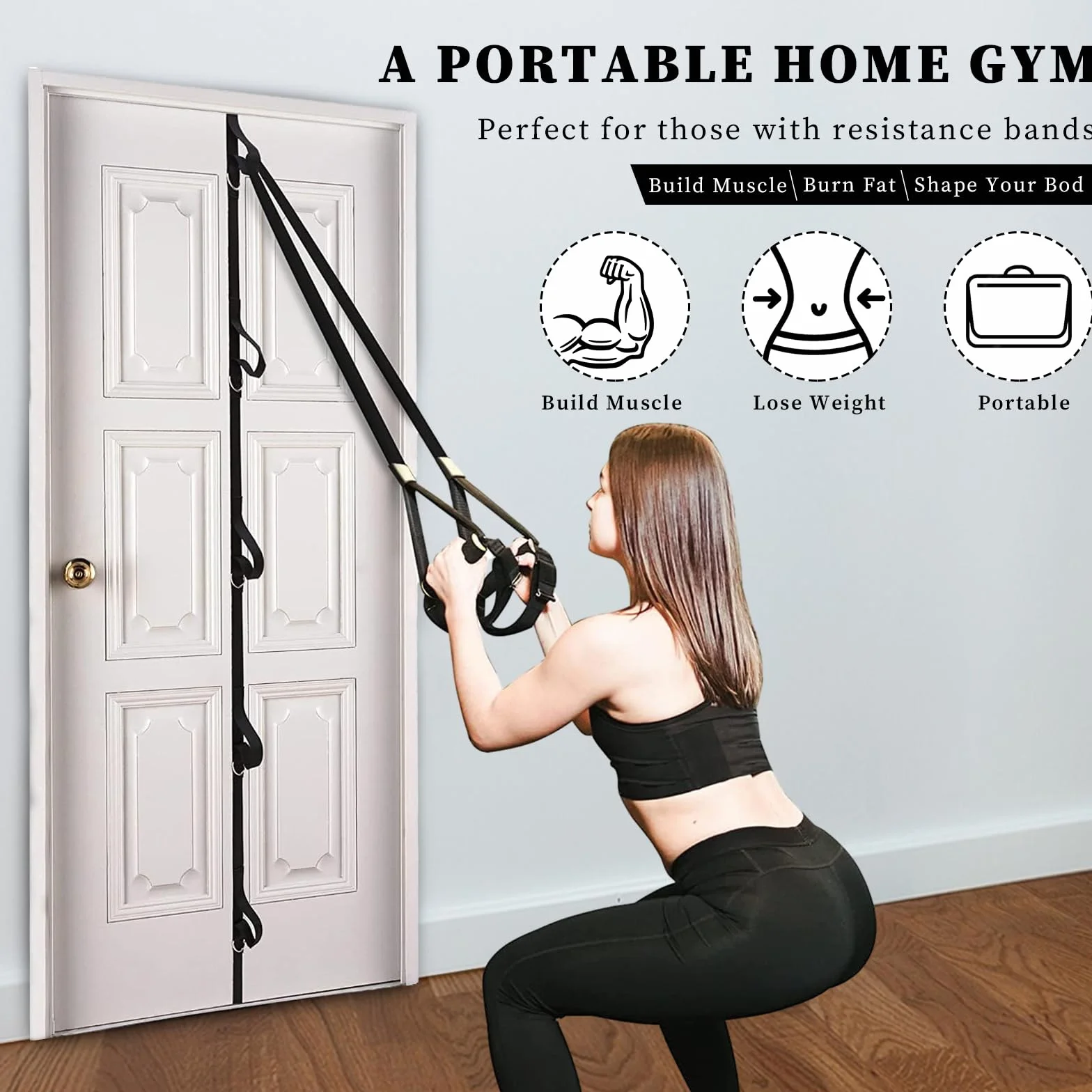 Sangle d'ancrage Porte pour Exercices Bandes Résistance, Ancre de Porte Bande Résistance Portable pour Entraînement, Fixation Multi-Points d'ancrage pour Fitness Maison, Facile à Installer