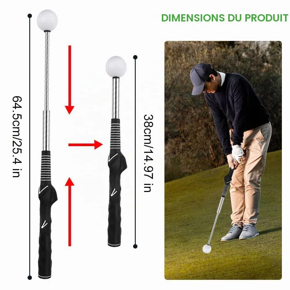 Aide à l'entraînement au swing de golf, aide à l'entraînement au swing de golf rétractable, entraîneur de swing de golf télescopique pour la pratique en intérieur, bâton d'entraînement au swing