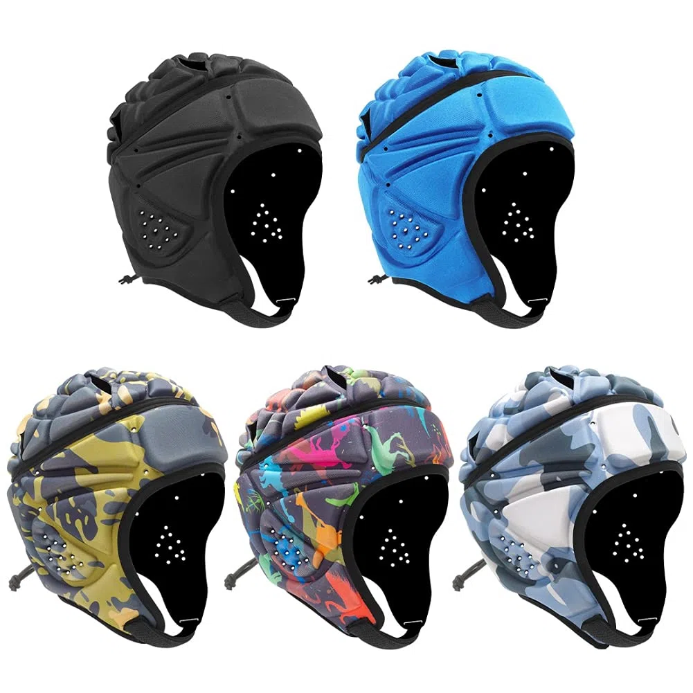 HOMU Casque Souple Casque de Rugby pour Adultes Casque de Rugby réglable Couvre-Chef rembourré réglable Casquette de mêlée de Football Casque de Gardien de But de Football avec jugulaire