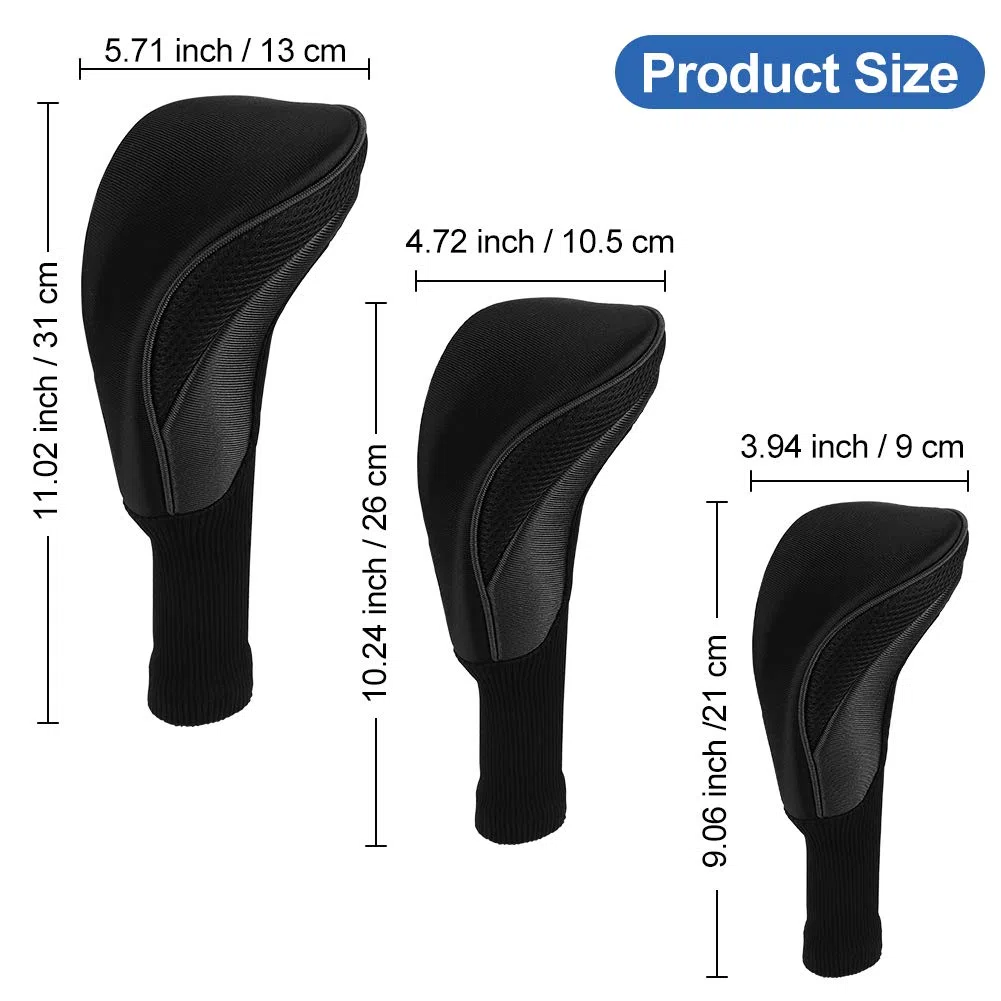 Lot de 3 Housses de Club de Golf pour Clubs de Golf Hybrides avec numéros interchangeables 3, 4, 5, 6, 7 x