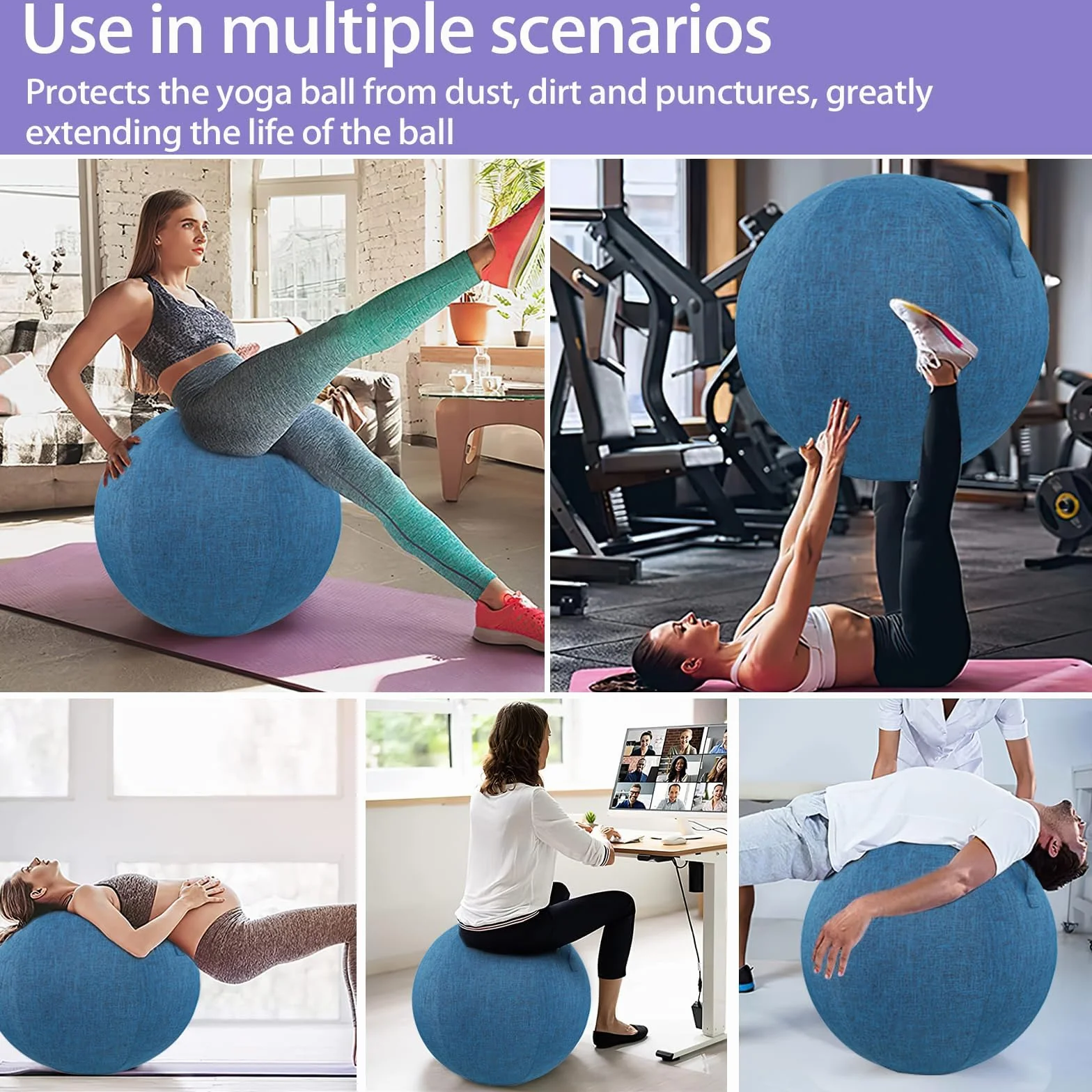 Housse de ballon de yoga de 85 cm, accessoires de balle de yoga, protection de chaise de ballon d'exercice anti-rayures avec poignée pour ballon de stabilité, ballon de fitness, ballon