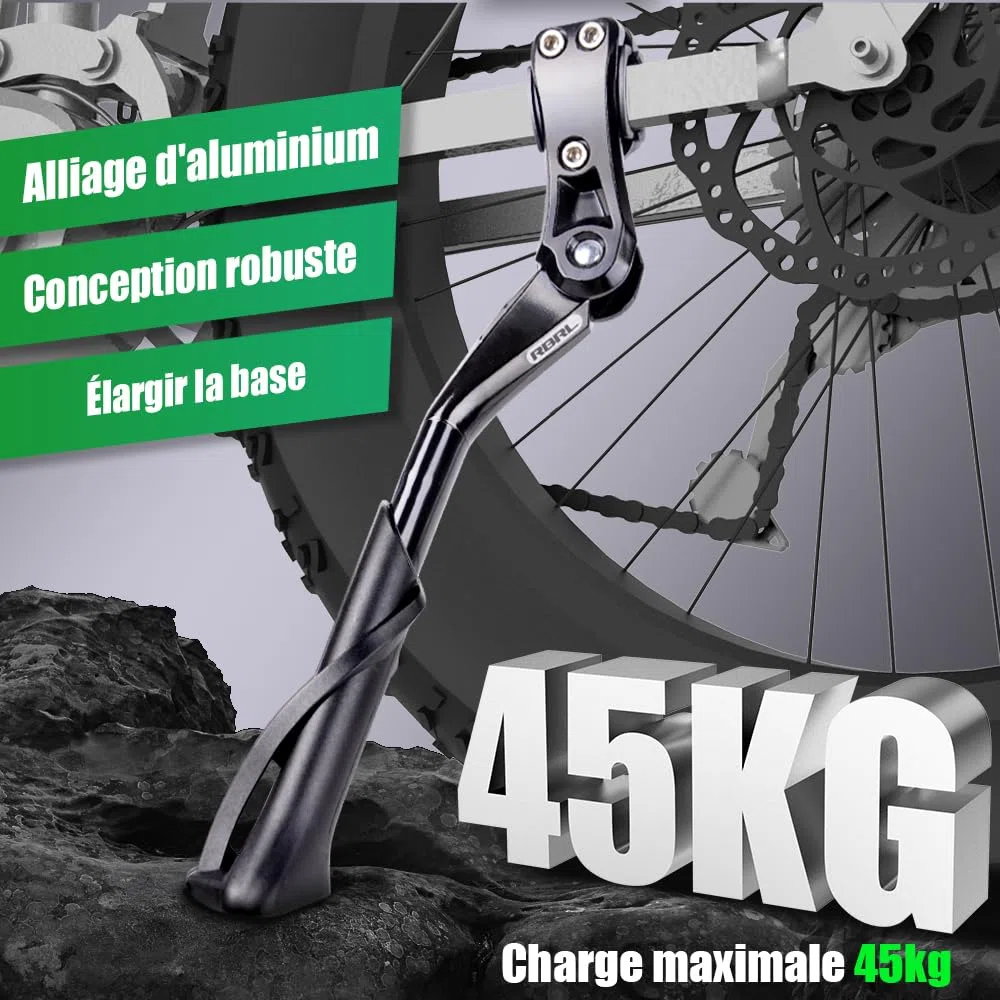 RBRL Support de vélo 24-29 pouces, support latéral en aluminium réglable en hauteur avec pied antidérapant, support de vélo pour VTT, vélo de course, vélo électrique et vélo de ville, extra stable
