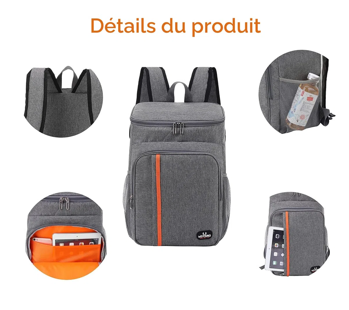 Sac à Dos Isotherme à Glacière 22L,Sac de Pique-Nique Sac Isotherme Portable Cooler Backpack Bag, pour Hommes Femmes pour Déjeuner Plage Camping BBQ Travail Ecole Pique-Nique