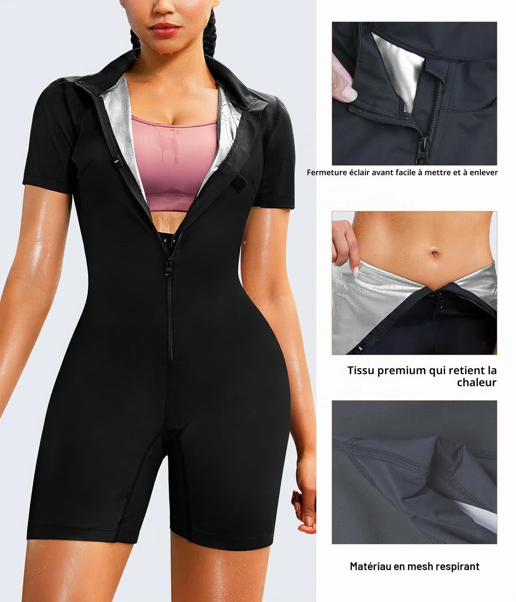 KUMAYES Vêtements de Sudation Femme Combinaison Intégrale Sauna Shapewear Costume D'entraînement Formateur Shaper Sudation Entraînement Survêtement