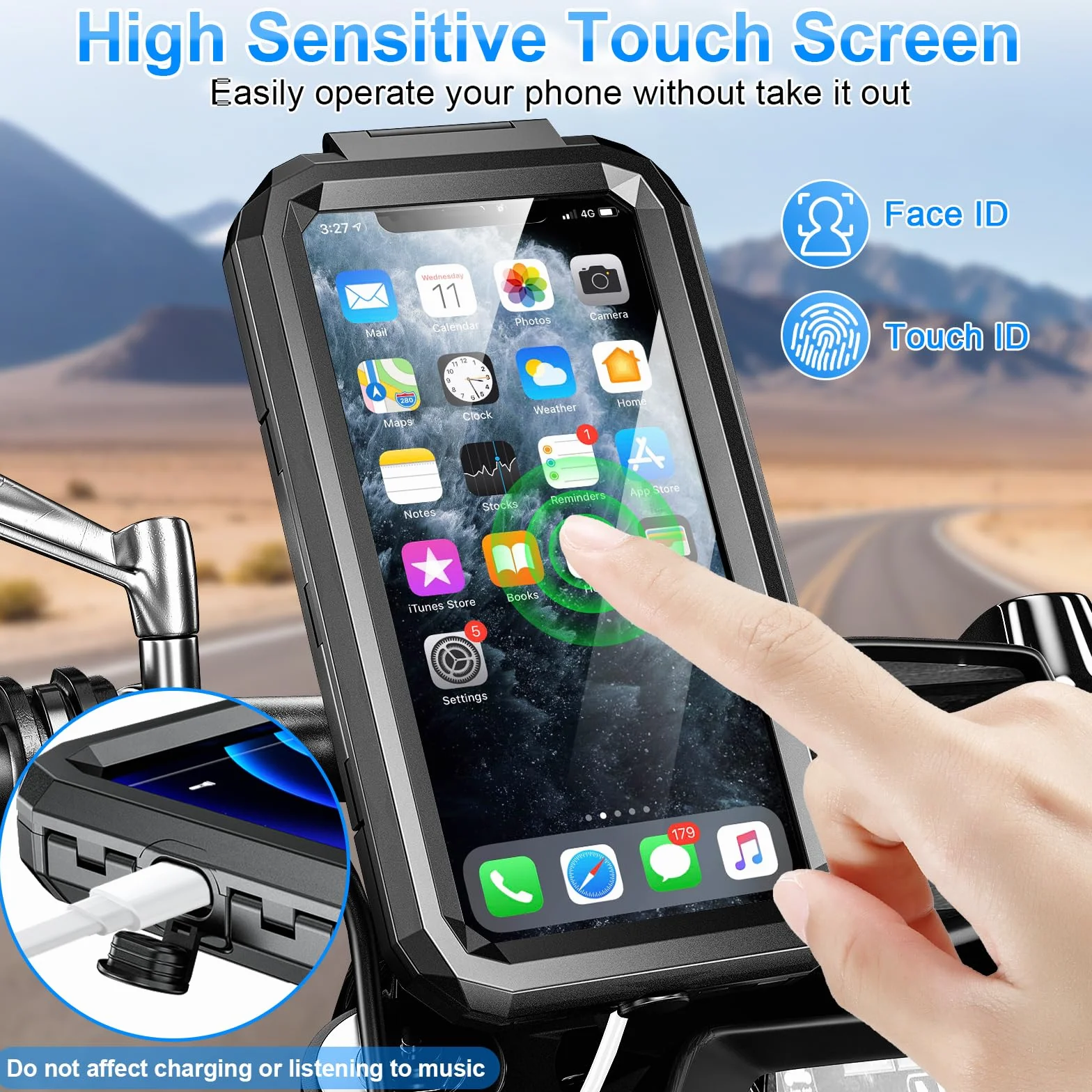 Support Téléphone Moto Etanche Universel Support Telephone Vélo 720° Rotation Pivotant Support pour Guidon avec Bras Extension Métal Écran Tactile pour 5,5-7,0 Pouces Smartphone (Noir)