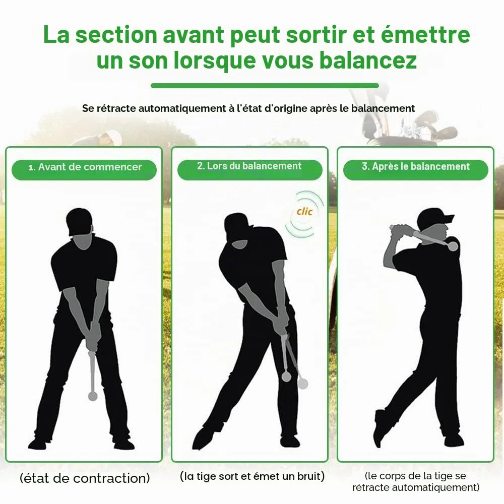 Aide à l'entraînement au swing de golf, aide à l'entraînement au swing de golf rétractable, entraîneur de swing de golf télescopique pour la pratique en intérieur, bâton d'entraînement au swing