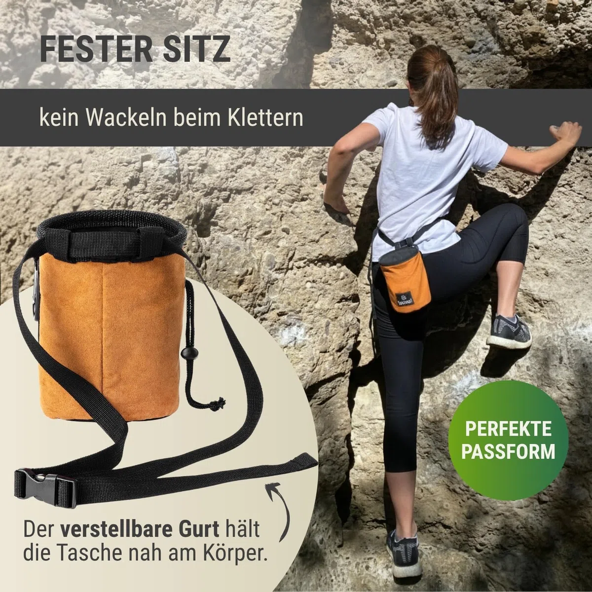 Kit d'escalade avec sac de magnésie, brosse à craie et boule de craie – Ensemble d'accessoires pour l'escalade et le bloc – Sac de magnésie doublé de molleton, brosse à poils de sanglier et