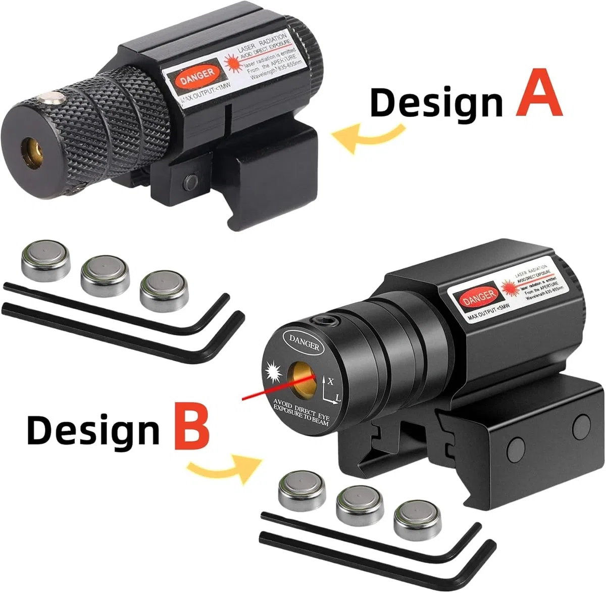 KinZon Mire Viseur Laser Rouge Tactique avec Montage sur Rail Picatinny 20mm, pour Fusil de Chasse, Carabine, Pistolet et Arme de Poing, Airsoft. 2 Designs au Choix