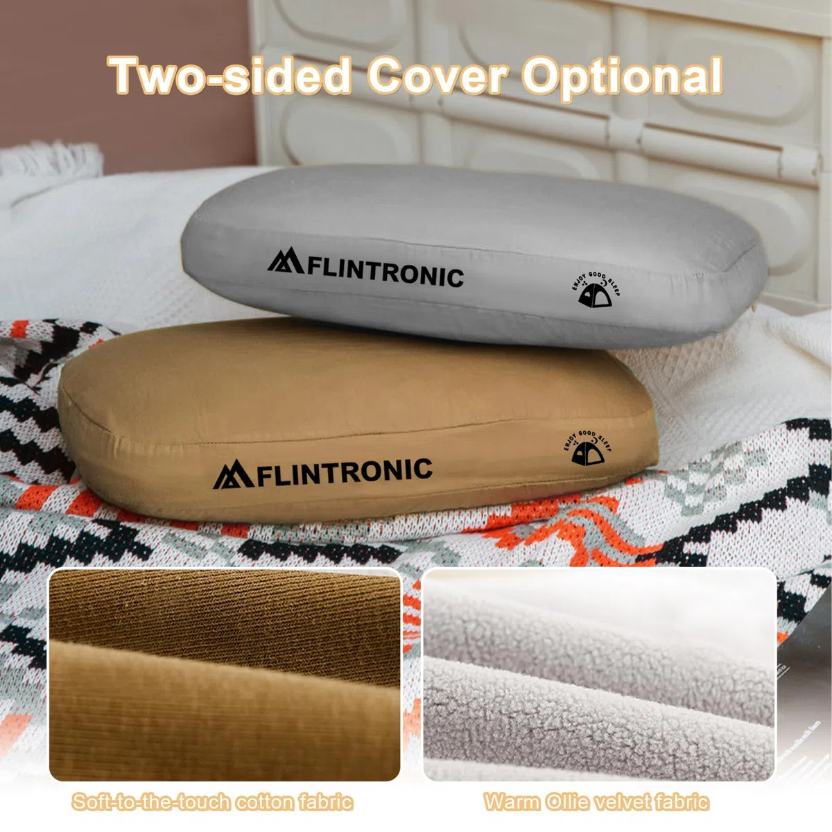 flintronic Oreiller de Camping, Coussin de Camping en Mousse à Mémoire de Forme, Oreiller de Voyage Ultra Léger et Ergonomique, pour Soutien du Cou, pour Randonnée, Voiture, Voyage, Avion - Gris