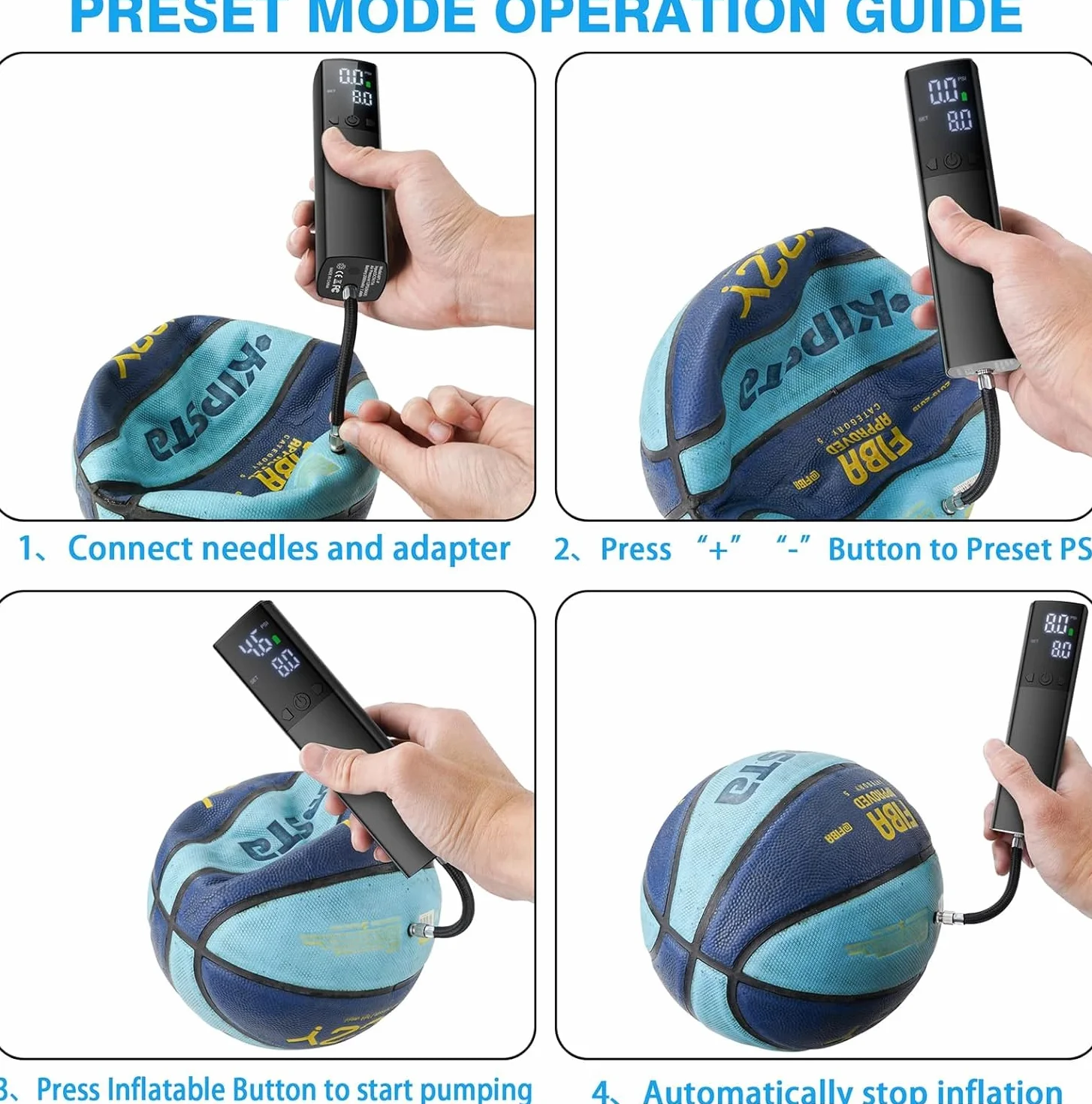 Pompe à Bille électrique, Pompe Automatique Portable pour gonflage Rapide des Ballons avec manomètre précis et écran LCD numérique pour Basket-Ball, Football, Volleyball (2 Aiguilles et 1 buse)