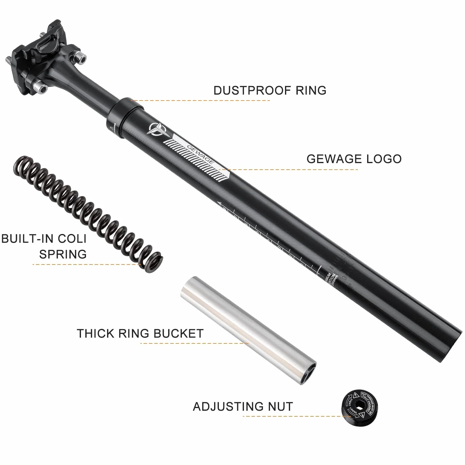 GEWAGE Tige de Selle à Ressort en Alliage d'aluminium pour MTB, Course, BMX, eBike (27.2 mm)
