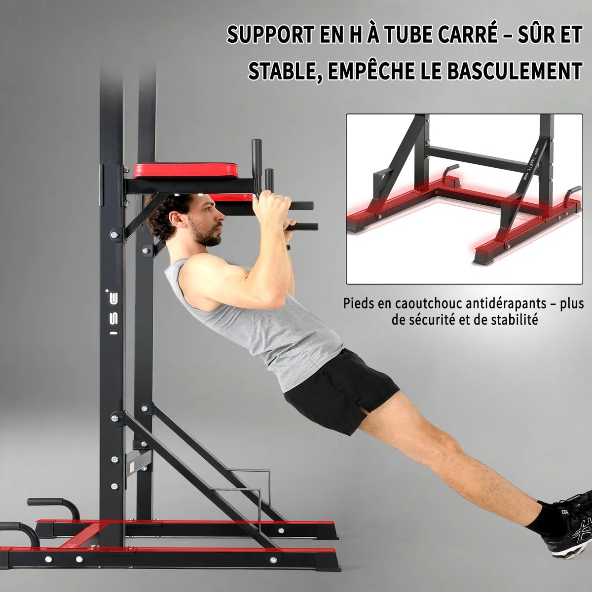 ISE 5 in1 Chaise Romaine Power Tower Workout Dip Station de Traction Station Musculation pour Entraînement Domicile, Pull Up Fitness Multifonction Chaise Romaine Musculation&Barre de Traction sur Pied