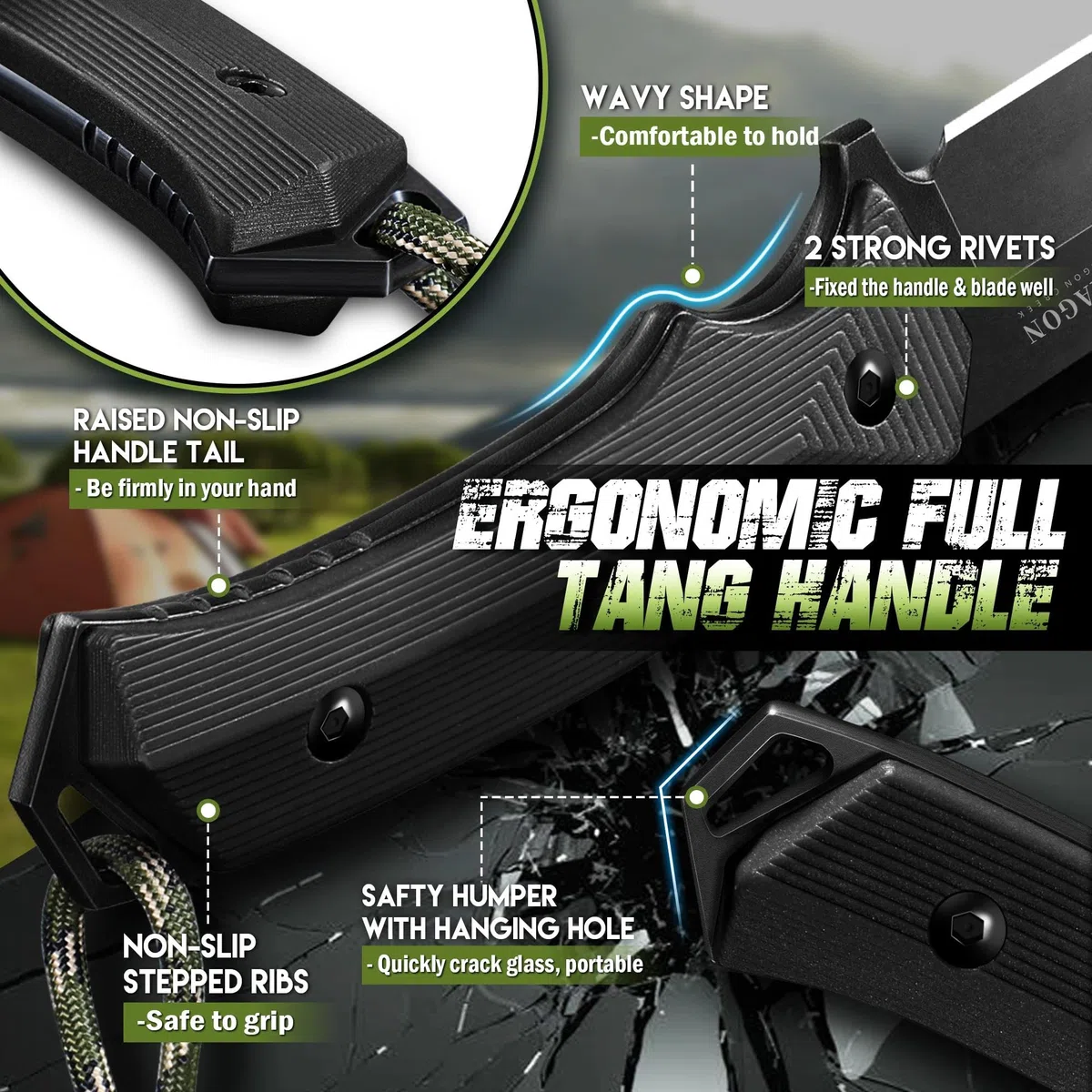 Dragon Creek Couteau de Camping à lame fixe en D10 avec étui Kydex – Idéal pour Randonnée et BBQ
