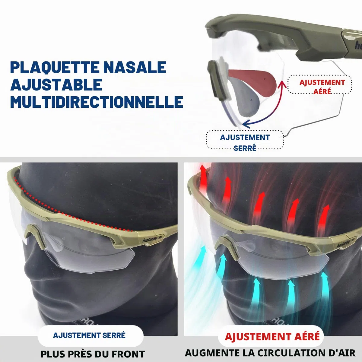 HTS HUNTERSKY S53 Lunettes de sécurité tactiques anti-buée pour le tir, protection balistique des yeux, idéales pour la chasse, l'airsoft, la conduite et le pickleball