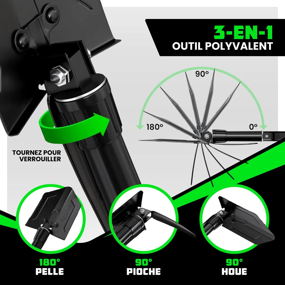 Rhino USA Pelle Pliante avec Pointe Outil pour Creuser en Acier Carbone de Style Militaire pour Le Tout Terrain Pelle Jardinage Accessoire Camping Accessoire Détecteur Métaux