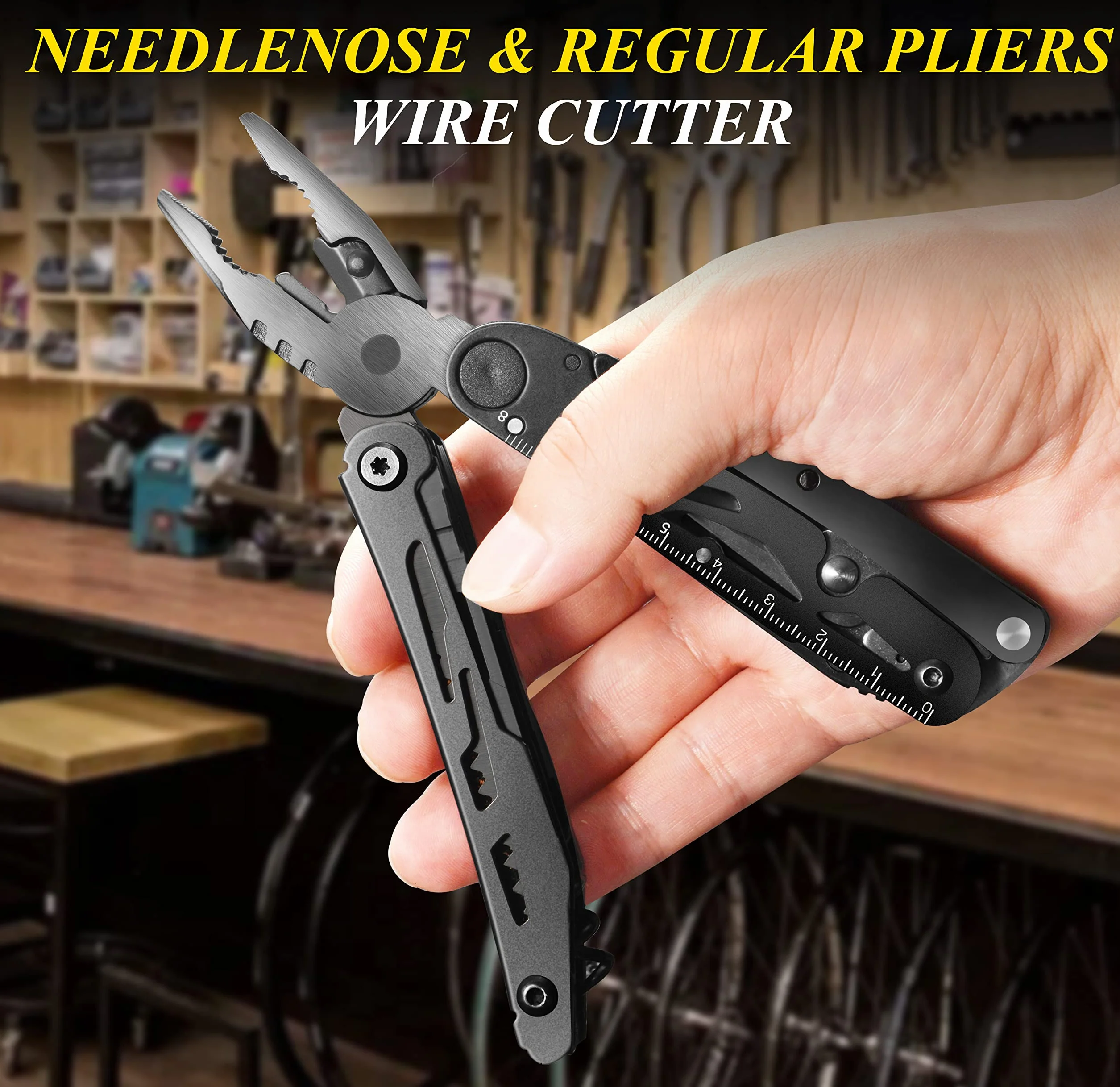 Couteau de Survie Pince Multifonctions - Cadeau Homme 18 en 1 Outil Multifonction Couteau Pliant Gadget Insolite Utile pour Extérieur, Camping, Randonnée, Réparation Simple, Idée Cadeau Homme Papa