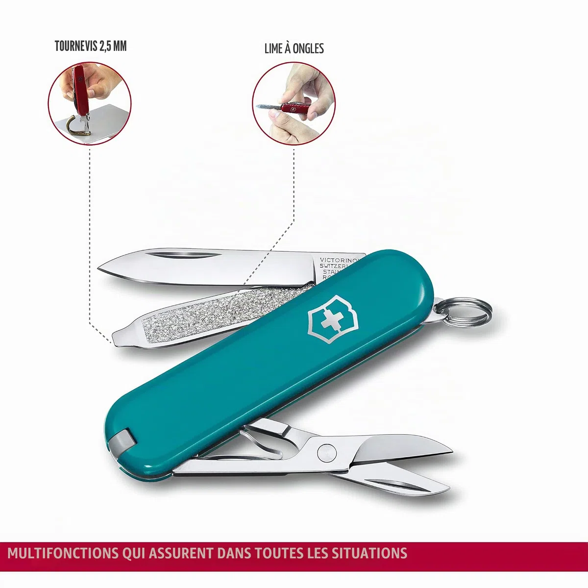 Victorinox, Classic SD, Couteau de Poche Suisse, Multifonction, Léger, 7 Fonctions, Petite lame, Lime à ongles, Tournevis 2,5 mm
