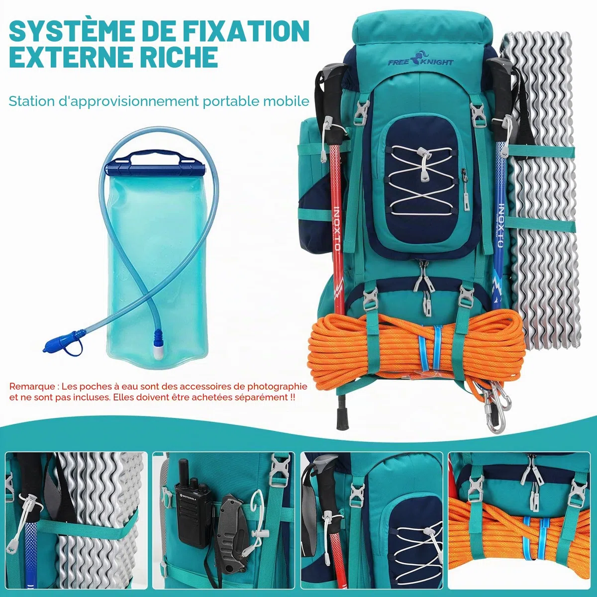 Bseash Sac à dos imperméable de 70 L (65 + 5) avec housse de pluie, sac à dos de randonnée pour sports de plein air, voyage, escalade, randonnée