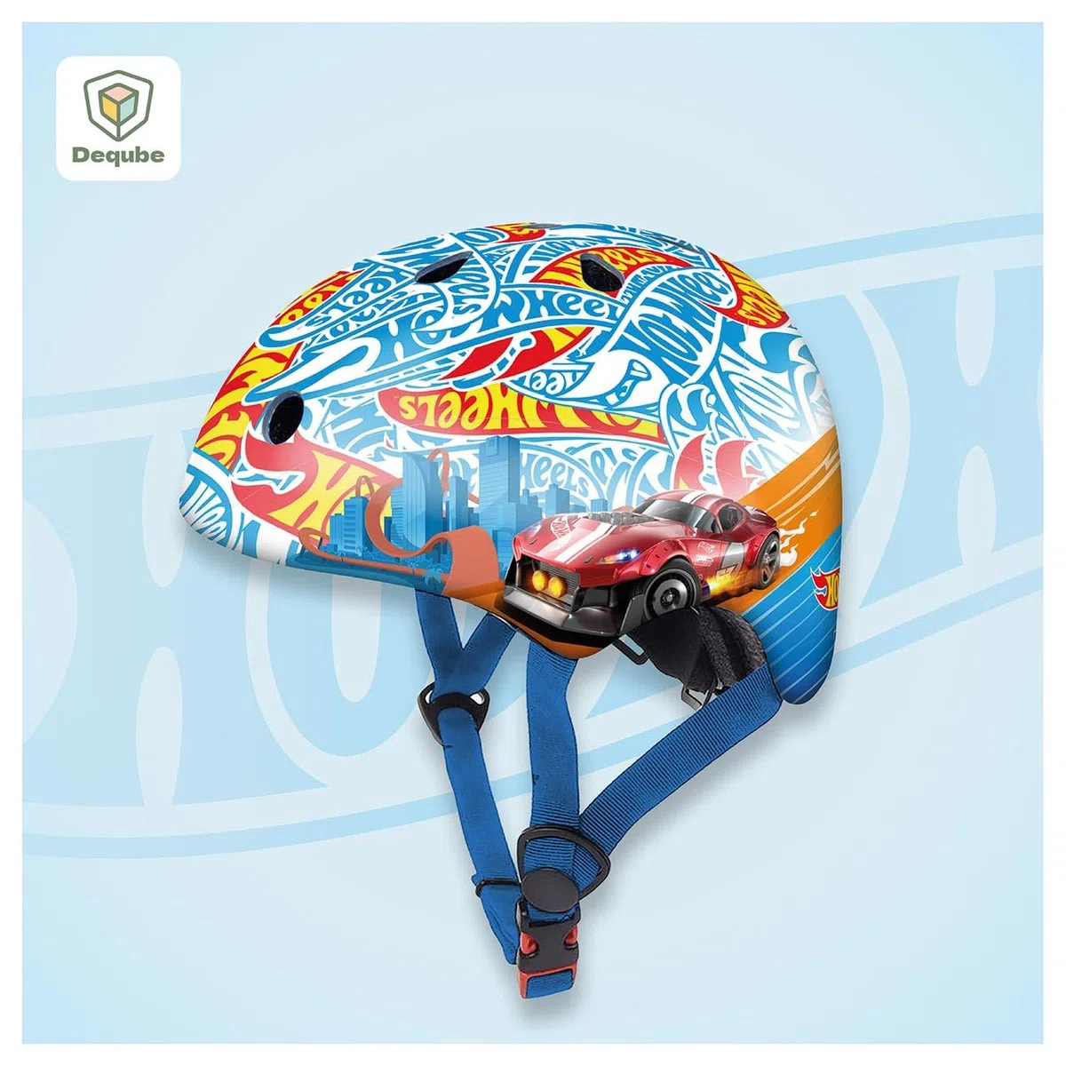 DQB DeQUBE Hot Wheels Casque réglable Ultra léger et sûr, résistant et Respirant, de 2 à 7 Ans, Noir, Unisexe, Bleu, réglable