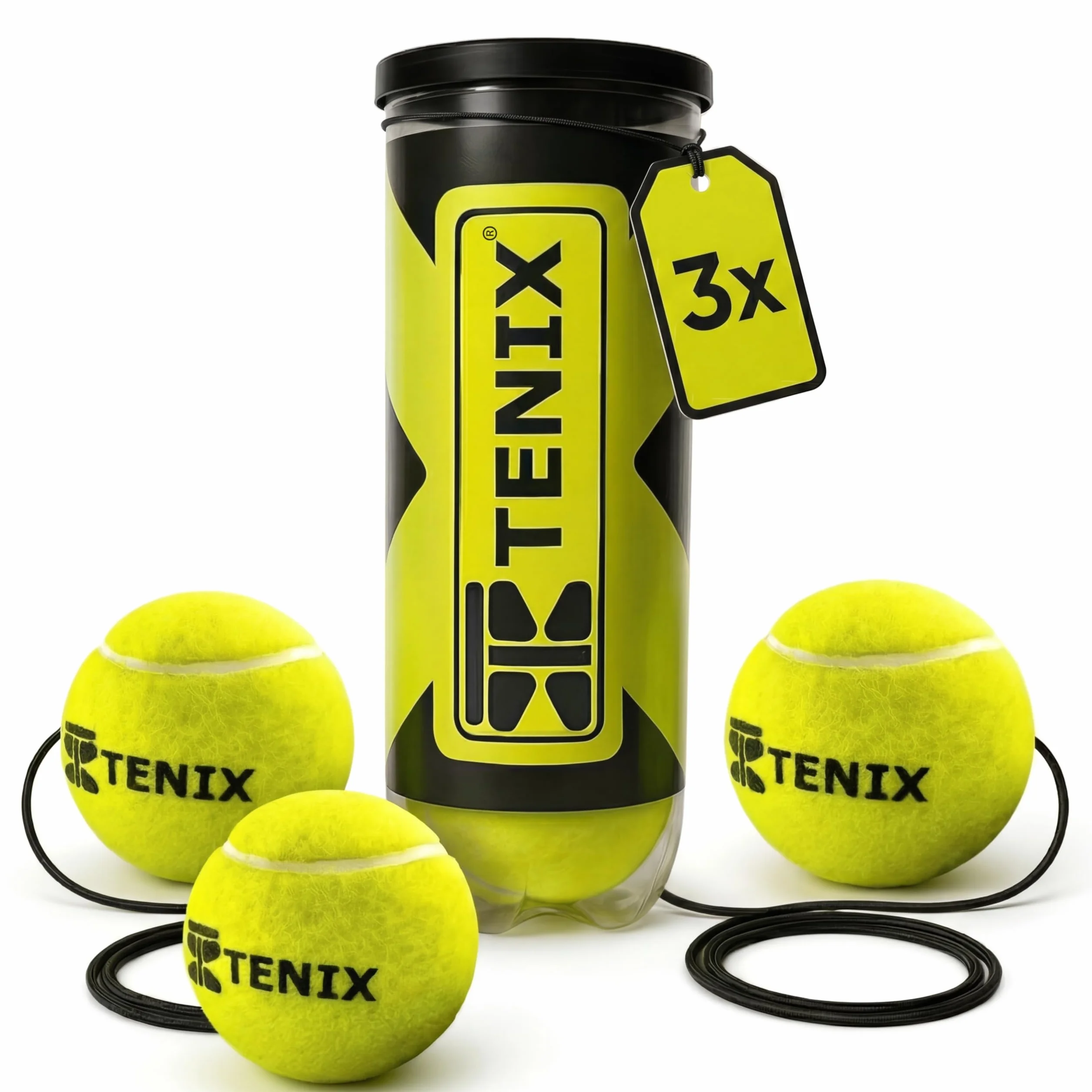 TENIX® Lot de 3 balles de avec Corde | Balles de Rechange Trainer | Boîte de balles scellée sous Pression Incluse | Balle de Rechange avec Cordon élastique Trainer