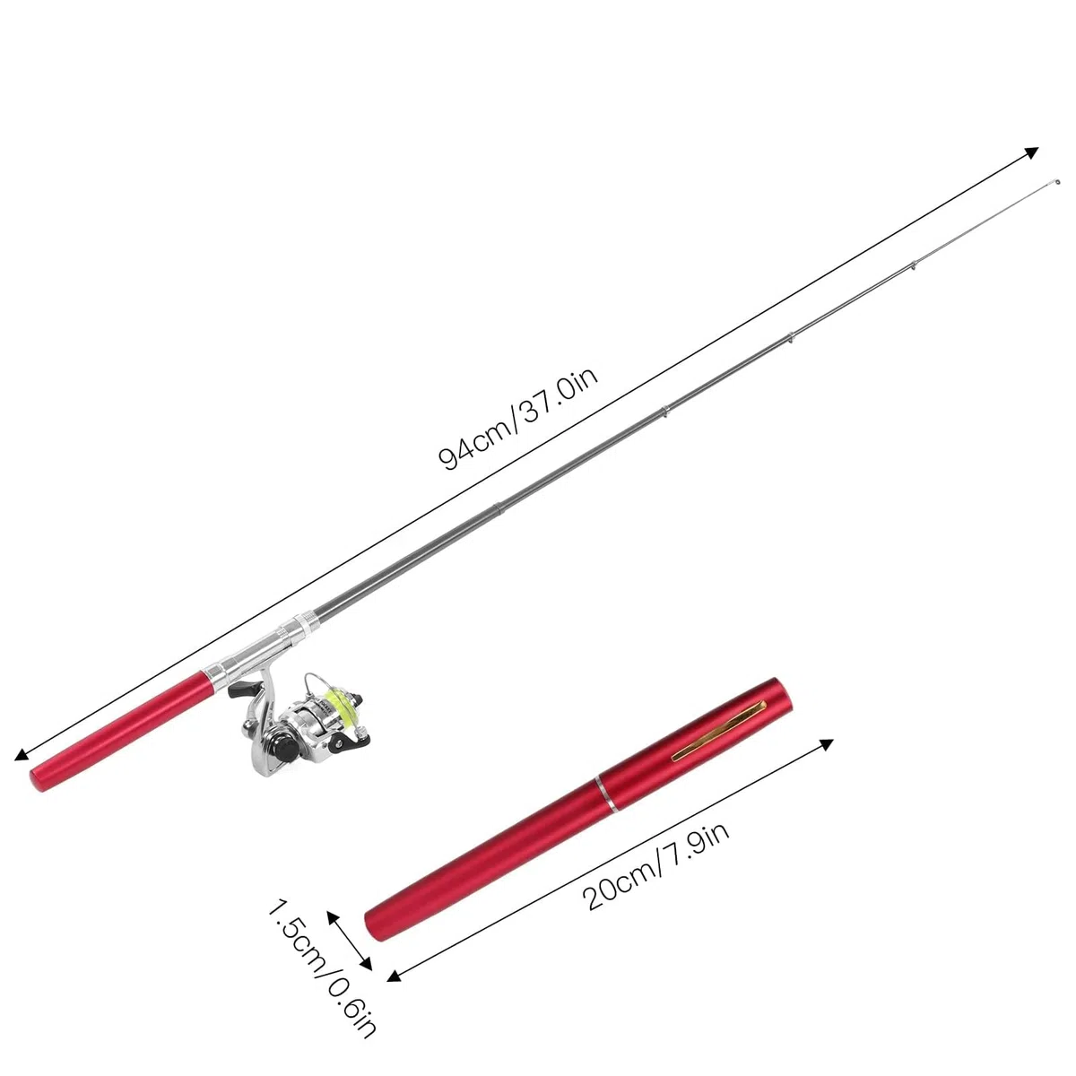 Canne à Pêche et Moulinet en Forme de Stylo, Pêche en Eau Douce et Salée, Rétractable, Rouge