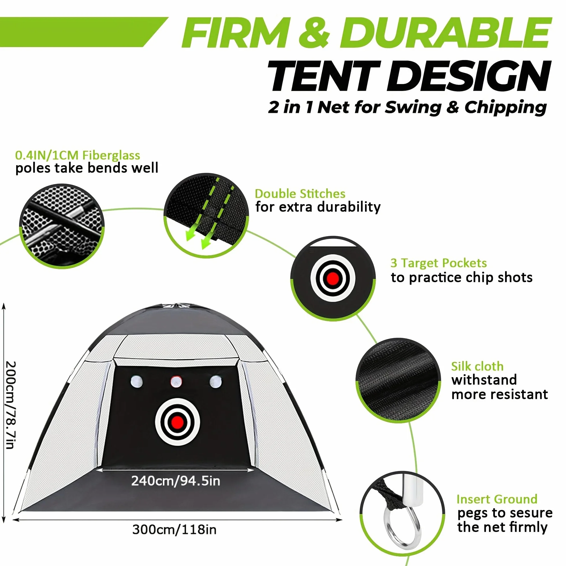 Filet d'entraînement de golf avec tapis de gazon artificiel 3 en 1, filet de golf pour arrière-cour, jardin, garage et salon, conduite, chipping et entraînement de swing pour débutants et