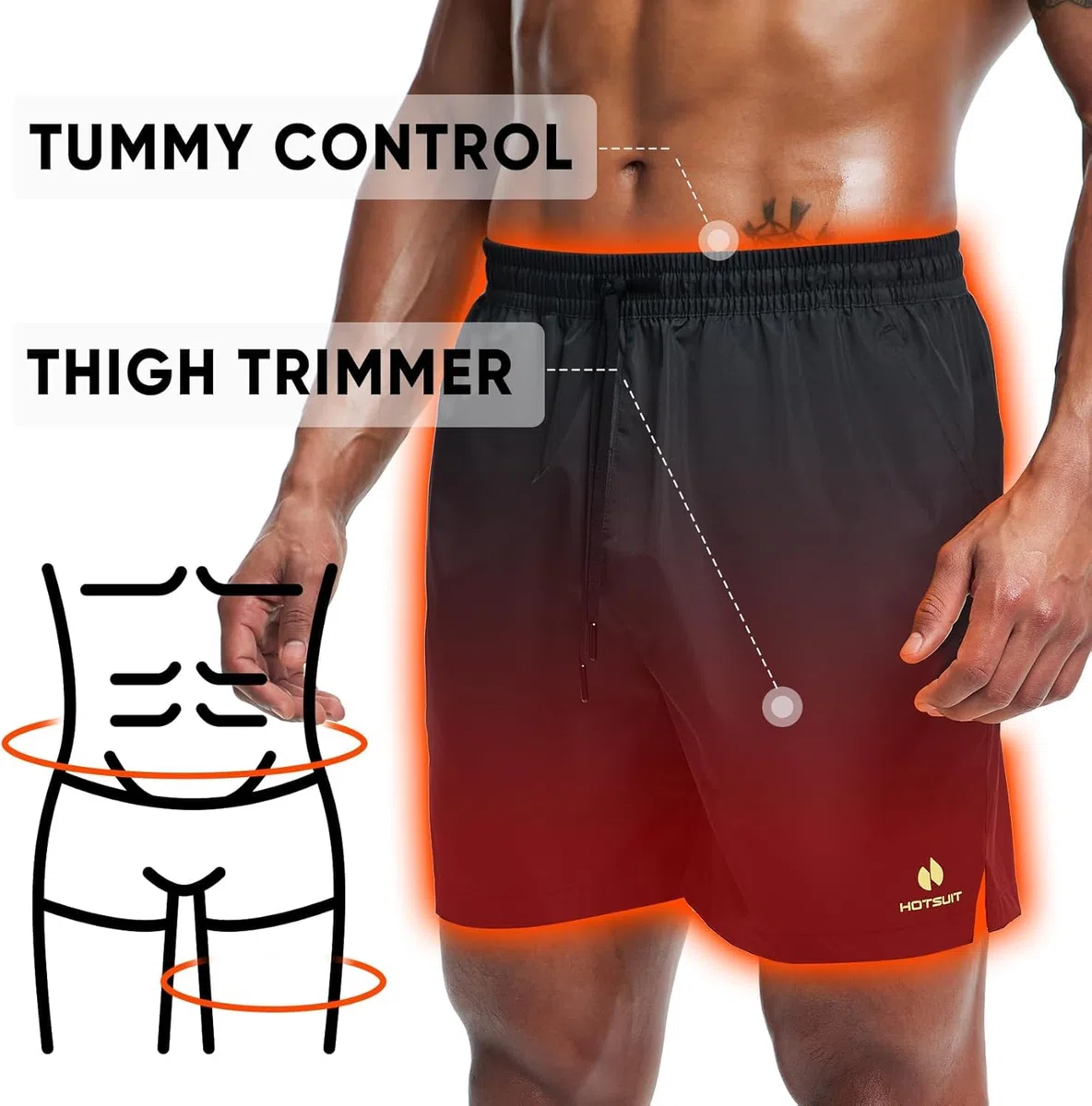 HOTSUIT Short de sudation pour homme pantalon de sudation pour transpiration avec sport en gym pour amincissant Noir