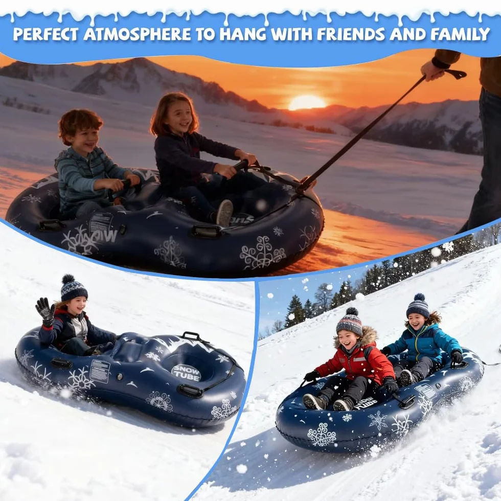 Luges Gonflables 2 Places pour Enfants et Adultes: JanTeelGO 167cm Tige de Neige Portable avec Corde de Remorquage - Épaissi de 0,5 mm pour Les Sports d'hiver