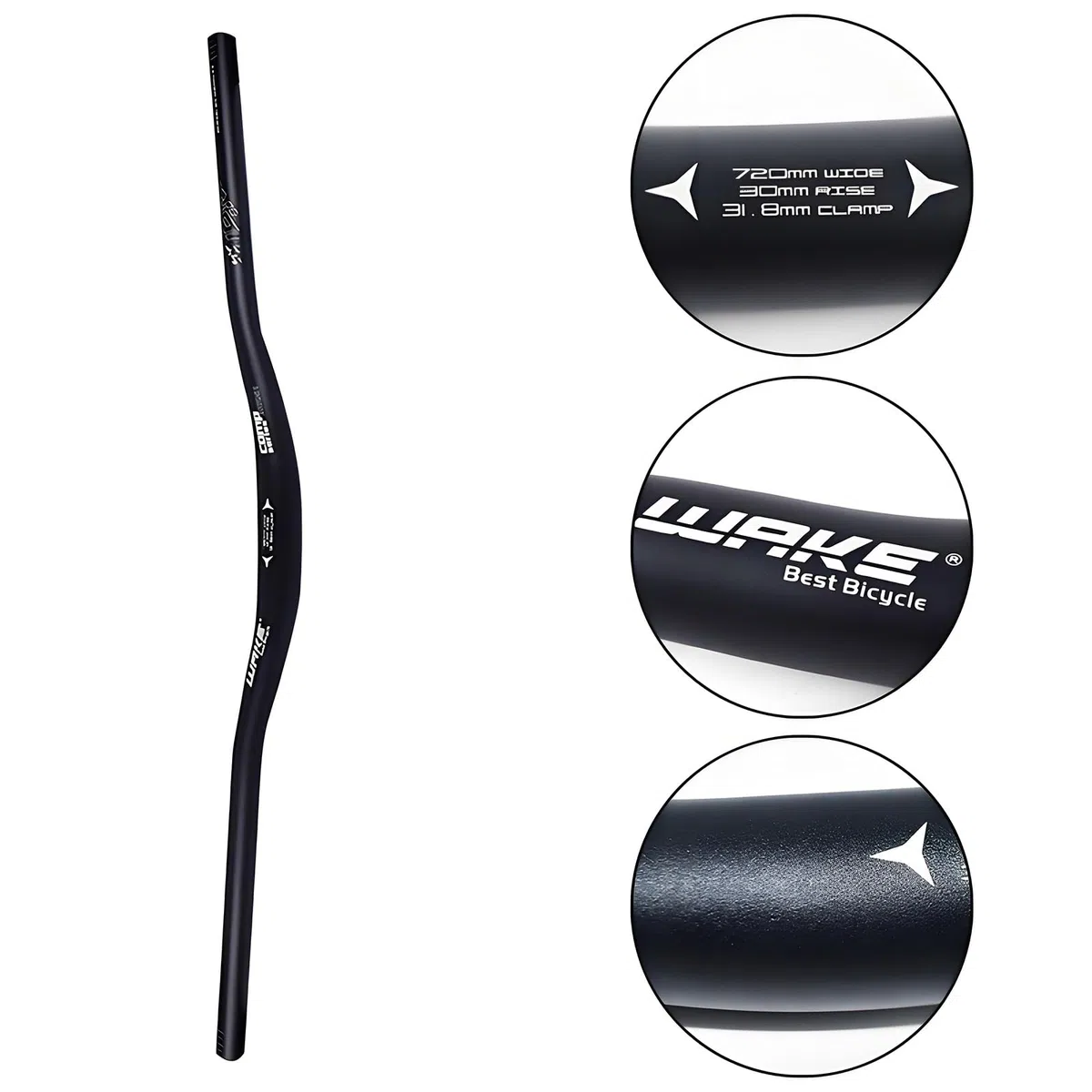 WAKE Guidon VTT Aluminium Alliage 31.8 * 720 mm Guidon Vélo Route Cintre VTT Extra Long Cintres Cyclisme Relevé 30mm Riser Bar Manubrio Bici (Noir)
