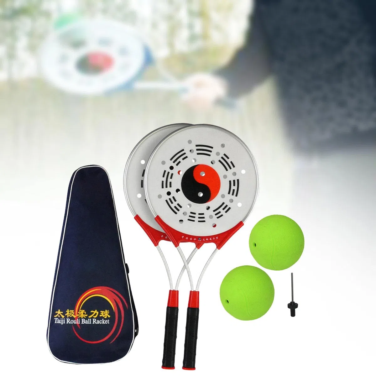 Perfeclan Tai Racket Ball Set Softball Fitness Taiji Rouli Ball Racket avec Sac de Rangement pour Personnes âgées Sports d'entraînement