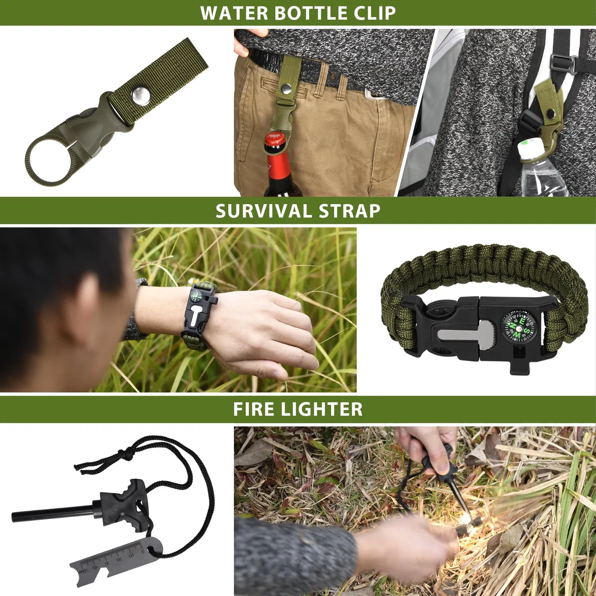 Kit Bivouac-Kit de Survie/Couteau de Survie/Sac de Survie/Urbex équipement/Urbex kit/Camping Accessoires/Randonnée Accessoires/Jumelle/Lampe Frontale Rechargeable.