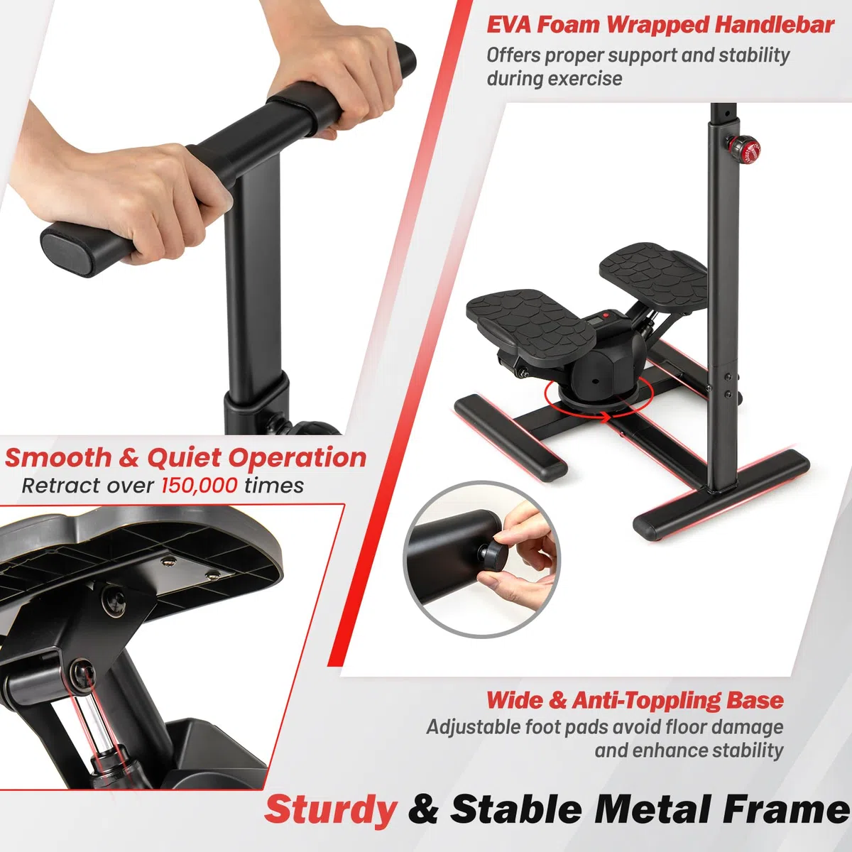 KOMFOTTEU Step Fitness CASA avec Guidon réglable en Hauteur, Entraîneur pour l'Entraînement Physique et Exercice, Pédales antidérapantes, Écran LCD, Appareil de Fitness pour Maison & Bureau, Noir