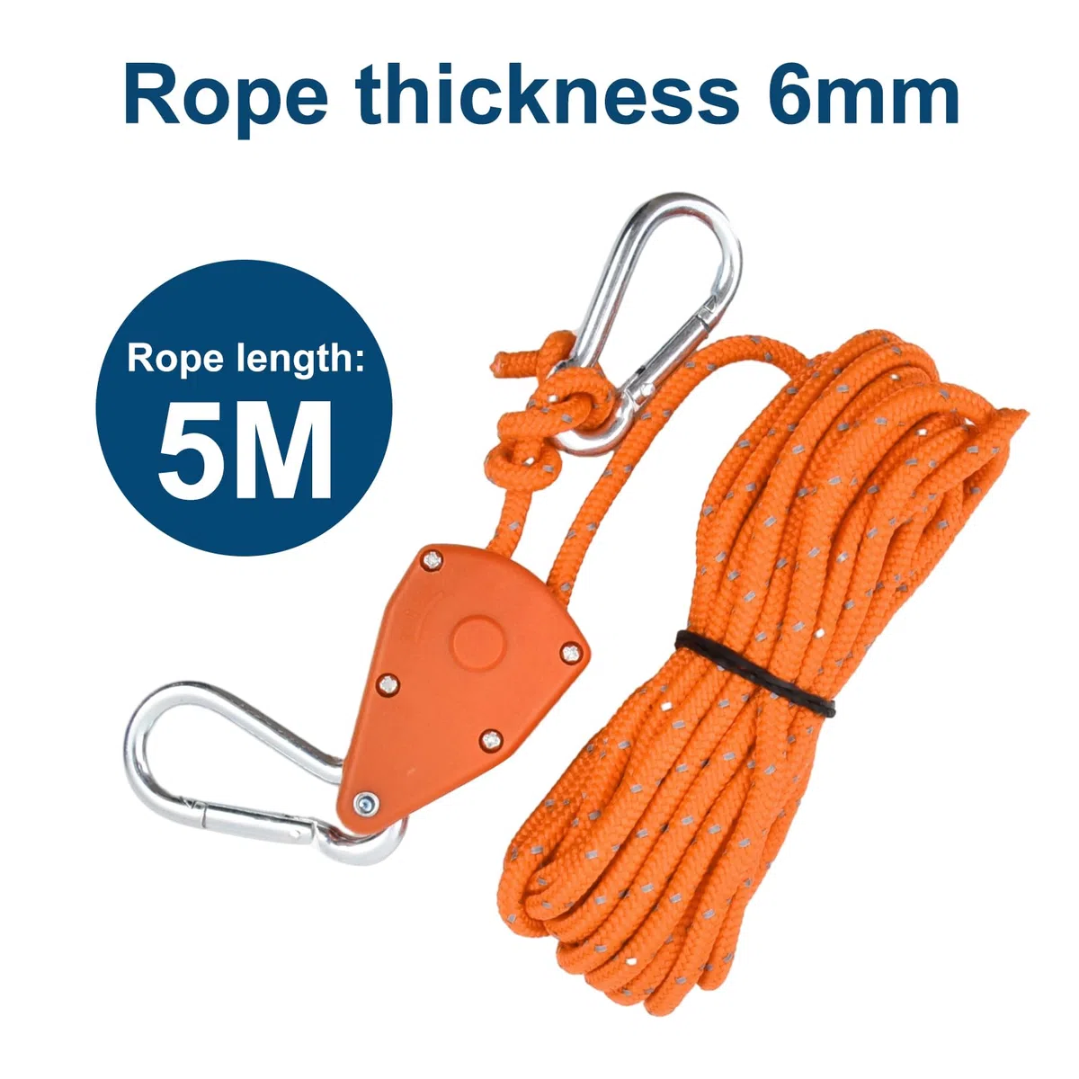 4 PCS Corde de Tente Réfléchissante, 6mm Cordon de Camping avec Poulie, Corde à Cliquet avec Crochet, Corde Nylon Escalade 5M, Tendeur de Corde a Linge Exterieur pour Randonnée, Auvent