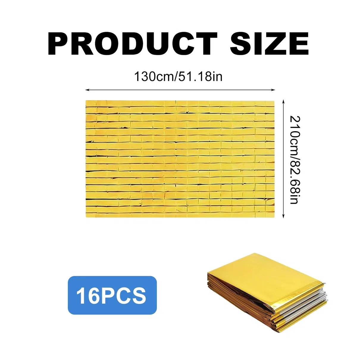 GBKDQQ Lot de 16 couvertures de survie dorées et argentées : légères, imperméables, 210 x 130 cm, film de sauvetage, polyvalentes, couverture d'urgence, couverture chauffante, premiers secours, pour
