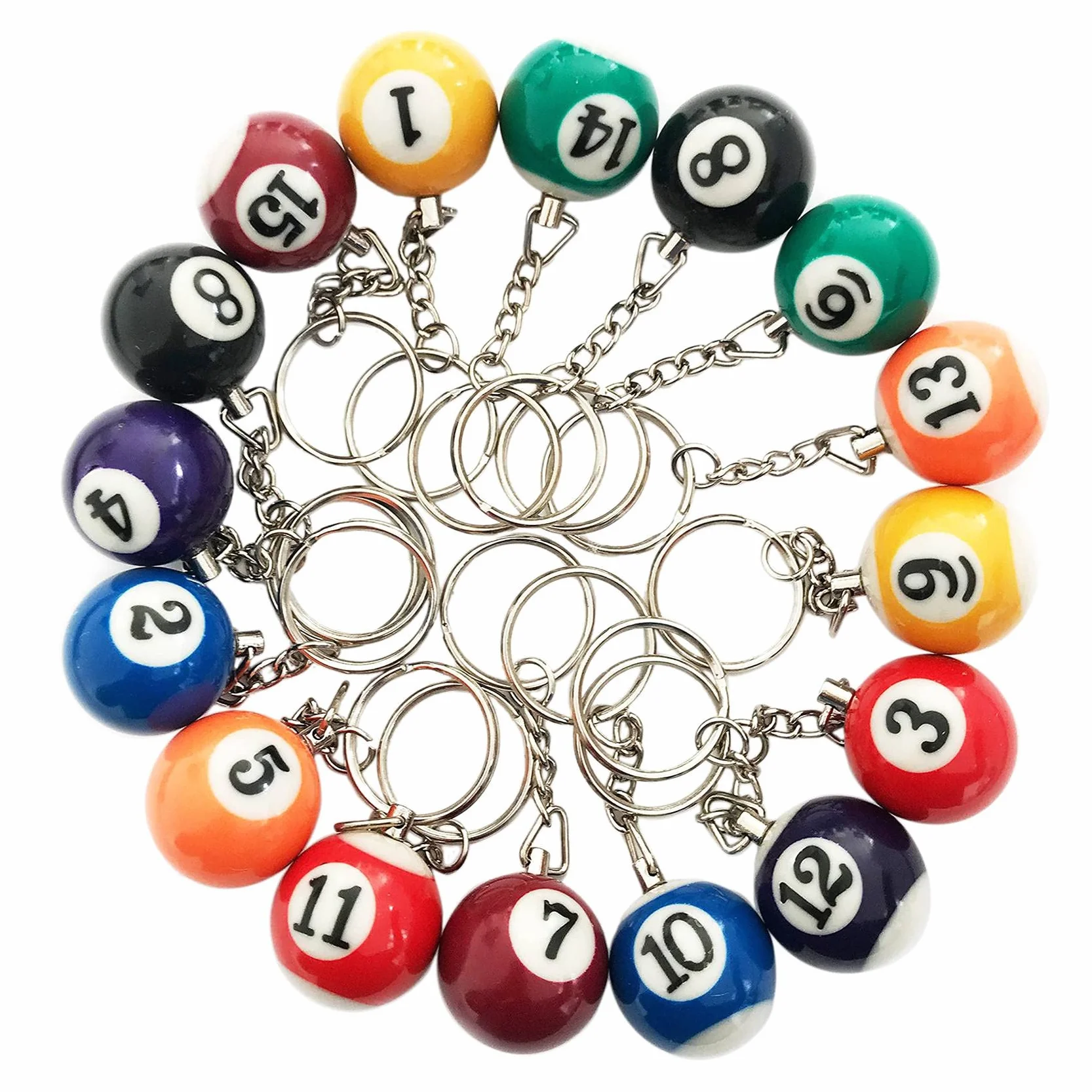 Lot de 16 boules de billard colorées pour porte-clés