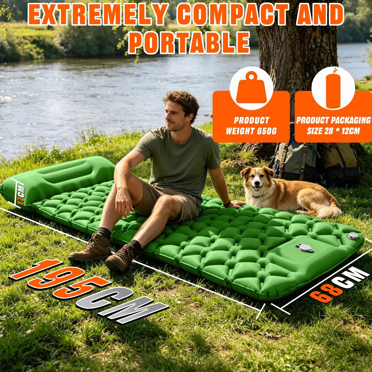 Matelas de Camping Autogonflant Ultraléger, avec Oreiller et Pompe à Pied Intégrée, Imperméable Antidérapant Compact Pliable Matelas Pneumatique, Idéal pour Randonnée, Festival et Voyages