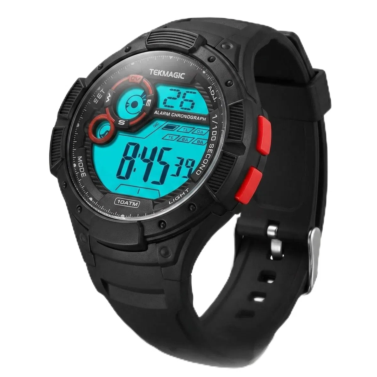 Montre Résistant l'eau 10 ATM 100m Lumineux Montre de Natation Submersible avec Fonctions Réveil, Chronographe, Double Fuseau Horaire, Format 12/24 Heures Sélectionnable