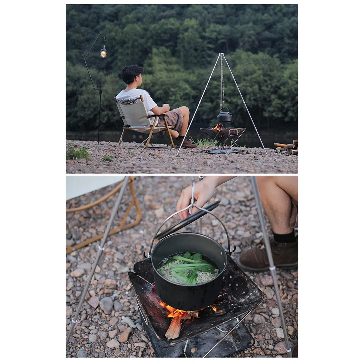 Trépied pour la cuisson au feu de camp | Trépied de camping, trépied pour ustensiles de cuisine | léger de camp de trépied de four pliable pour la chaîne de suspension réglable de sac à dos, d
