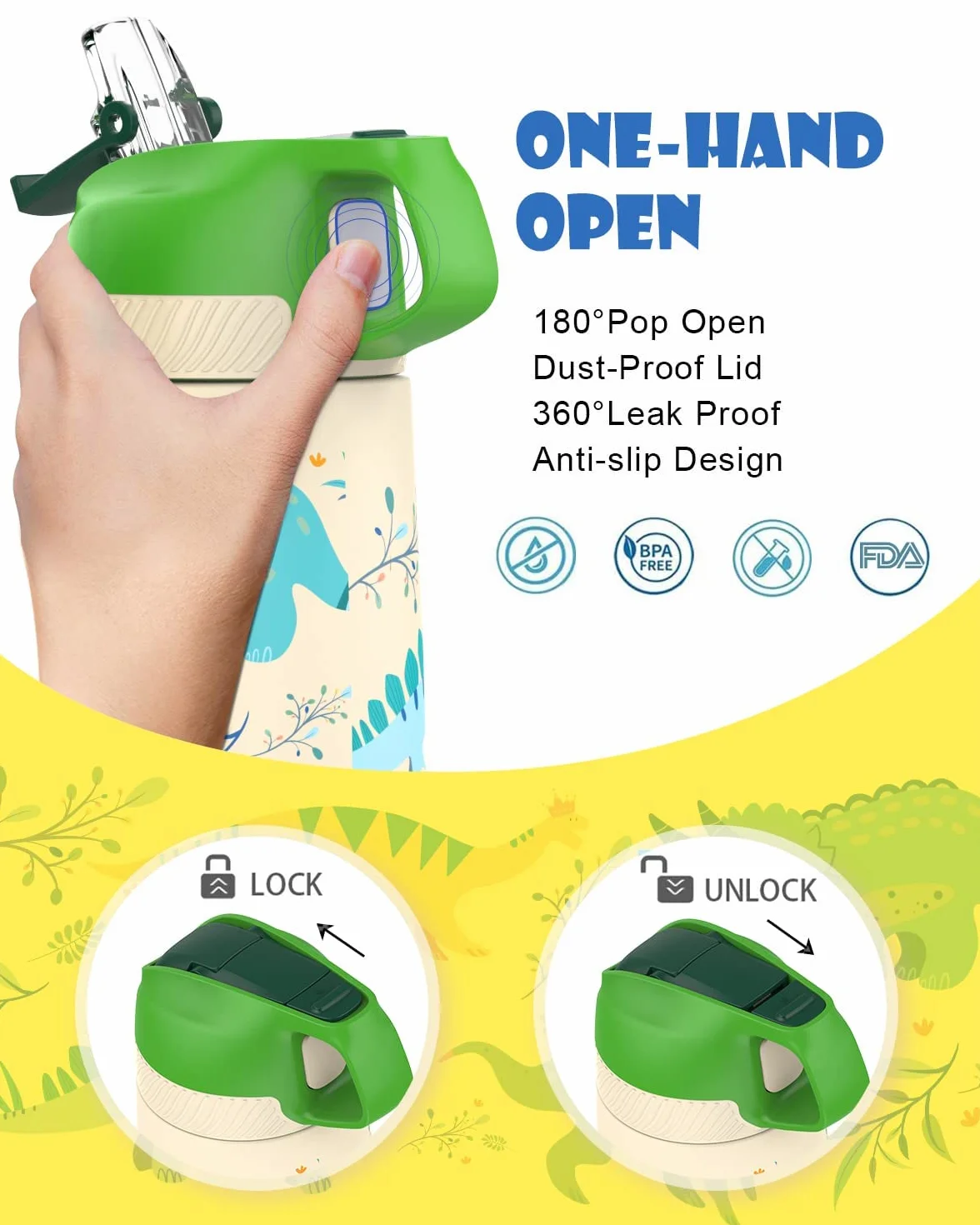 FJbottle Gourde Isotherme Enfant avec paille - 350ML/400ML Bouteille Isotherme Enfant - Sans BPA Tritan, Anti-fuite reutilisable pour l'école, Les Sports et la Maternelle